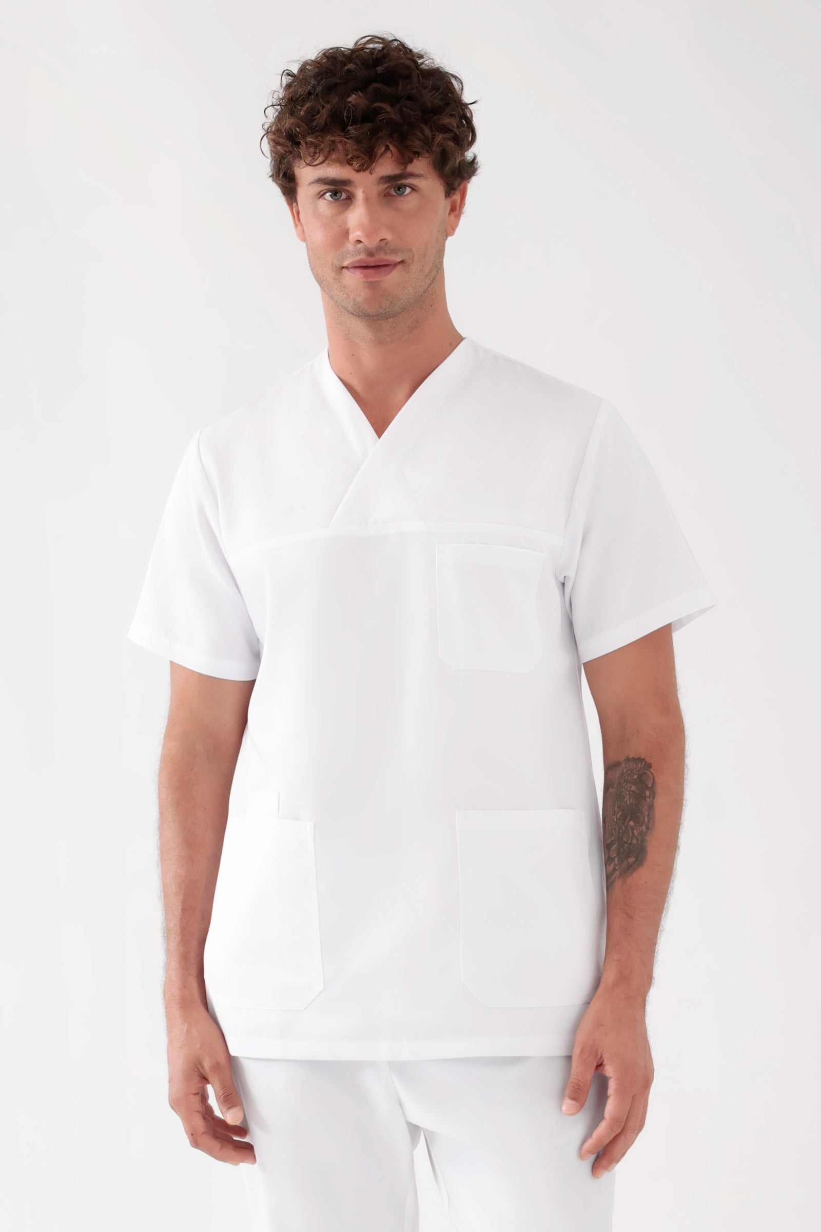 TENCEL™ oversteektuniek heren - V-hals wit