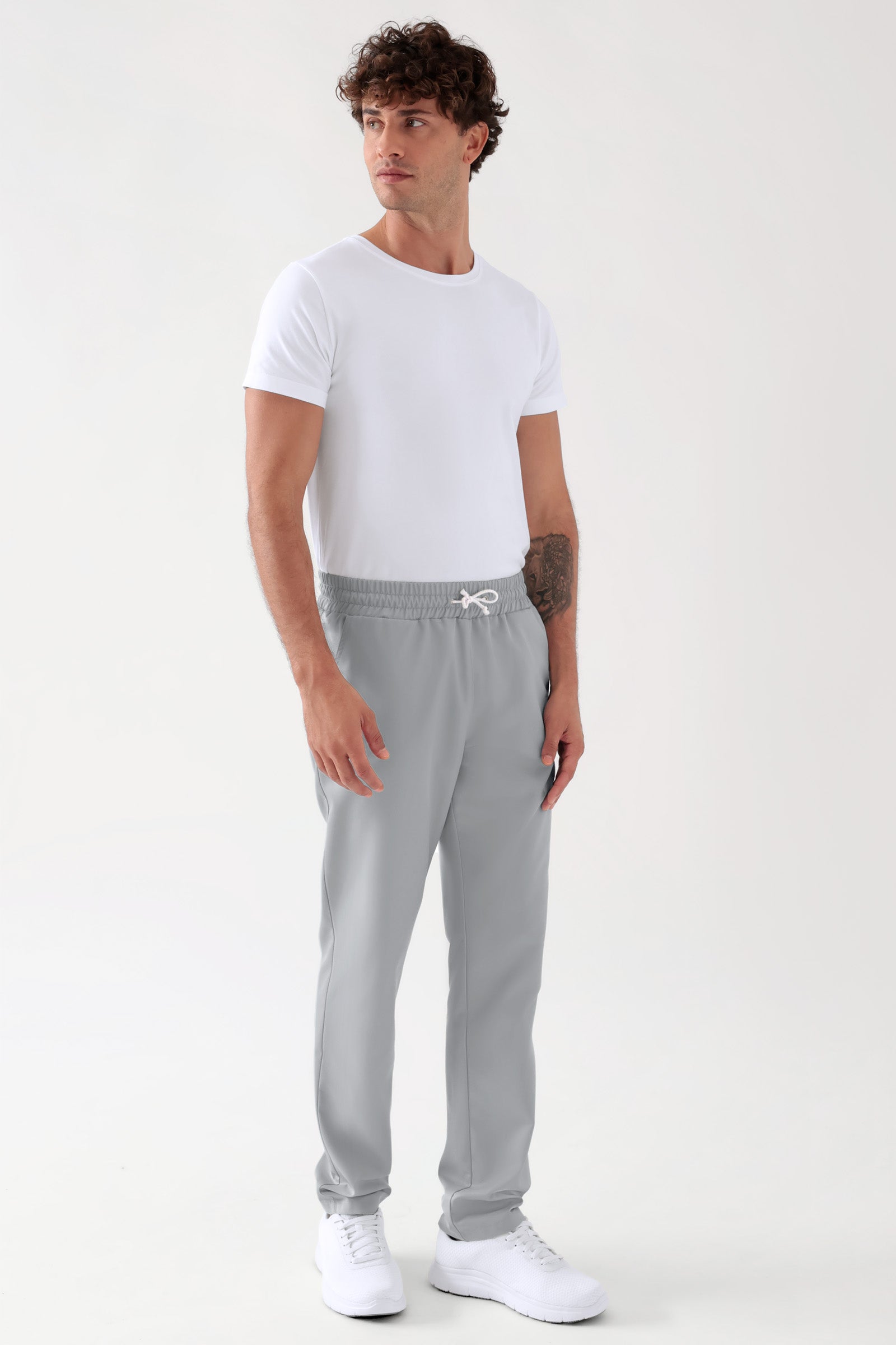 TENCEL™ broek uniseks - elastische boord parelgrijs, Voorzijde view 