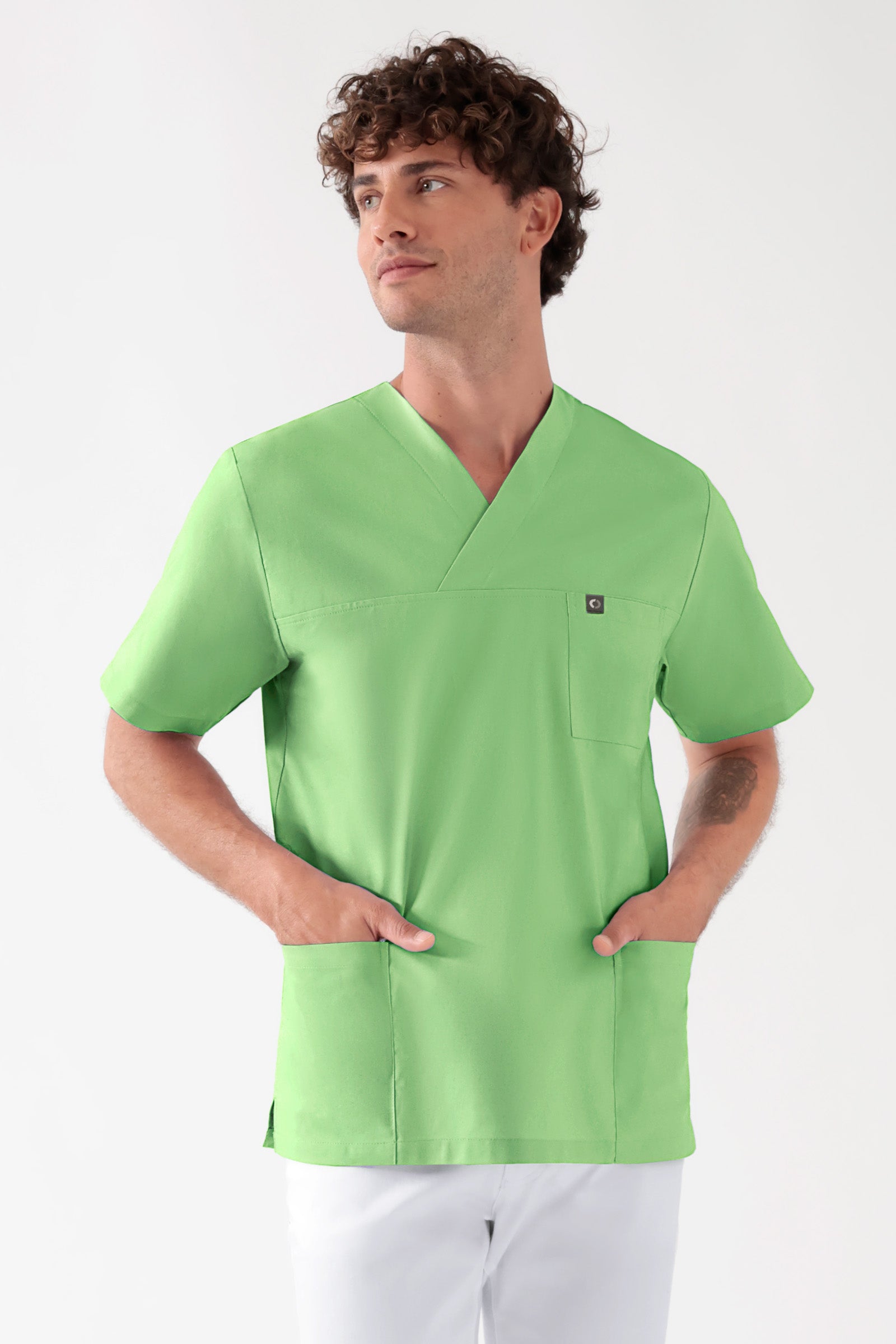 Katoenen oversteektuniek unisex - 2-pack appelgroen, Voorzijde view 