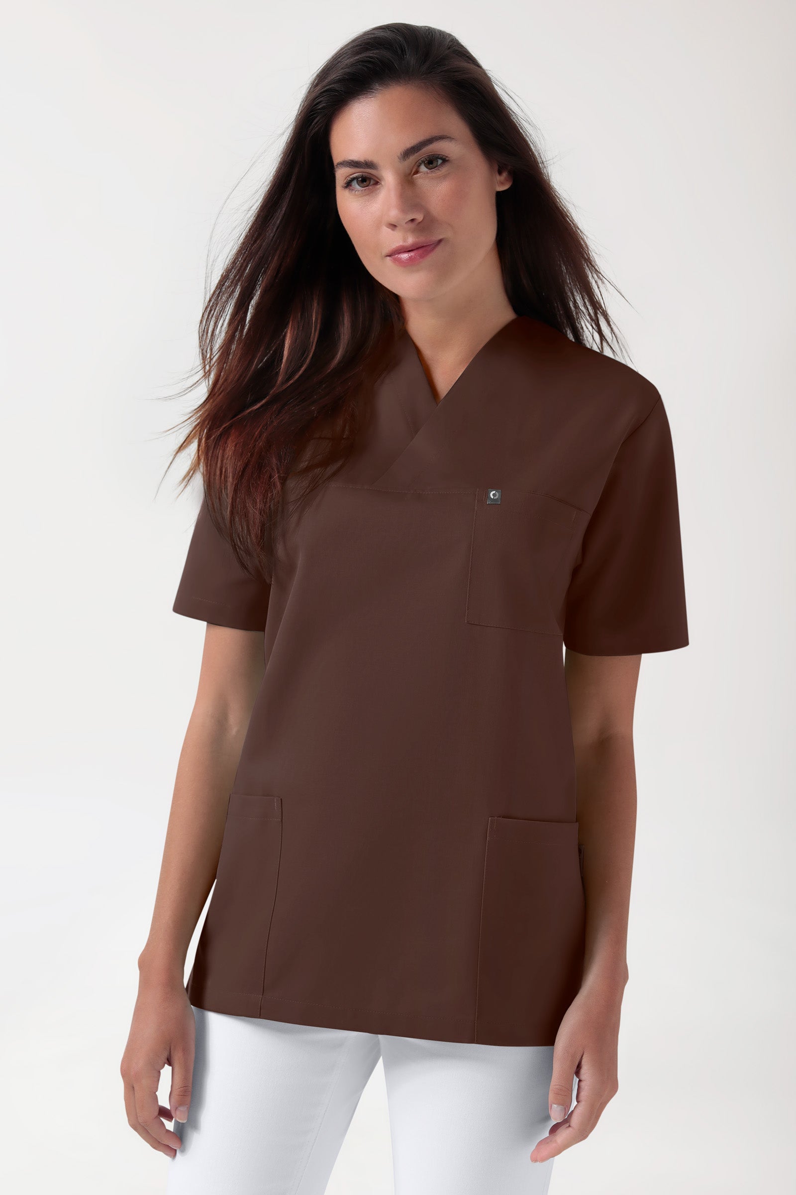 GREEN Stretch oversteektuniek uniseks - V-hals coffee