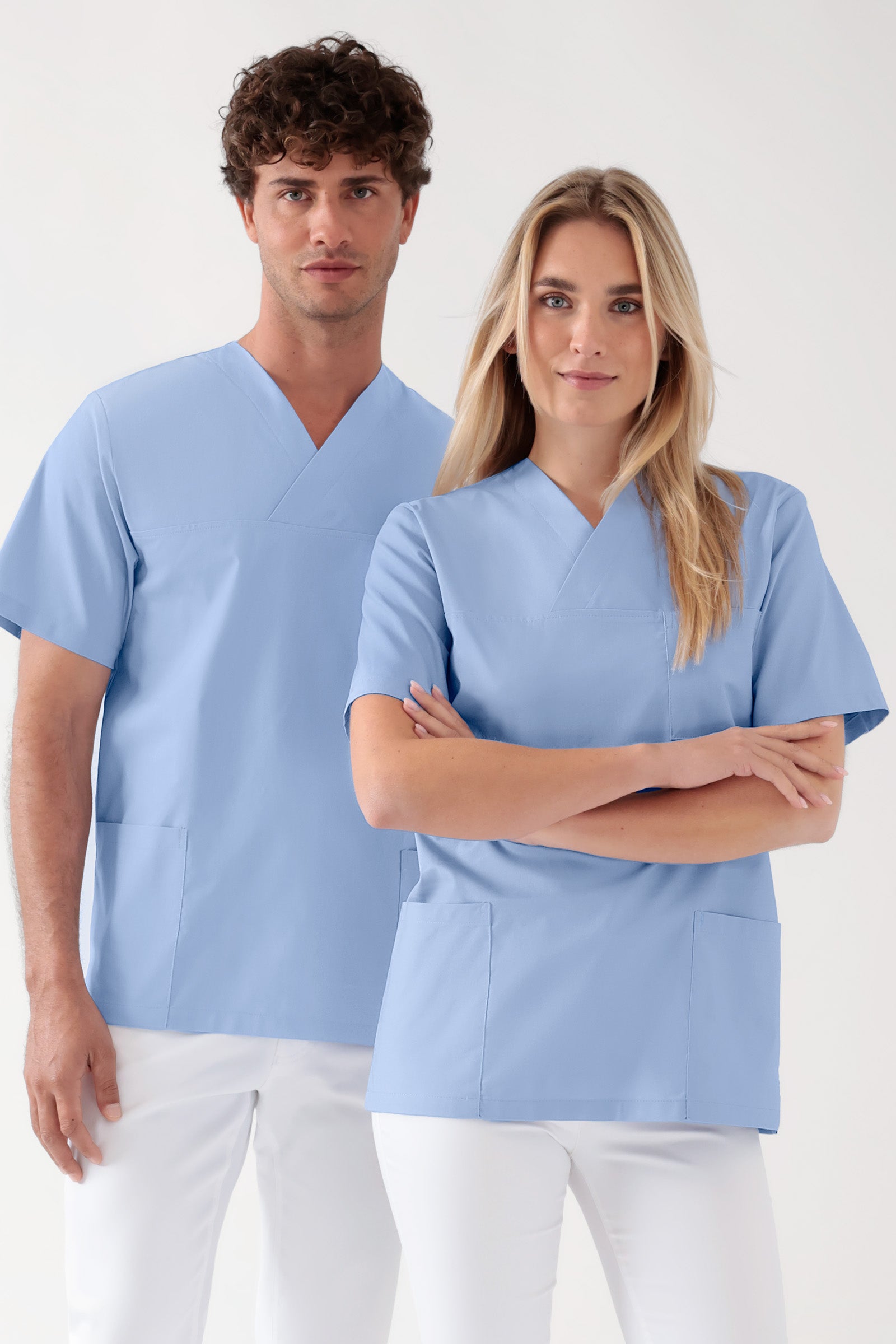 Katoenen oversteektuniek unisex - 2-pack lichtblauw, Voorzijde view 