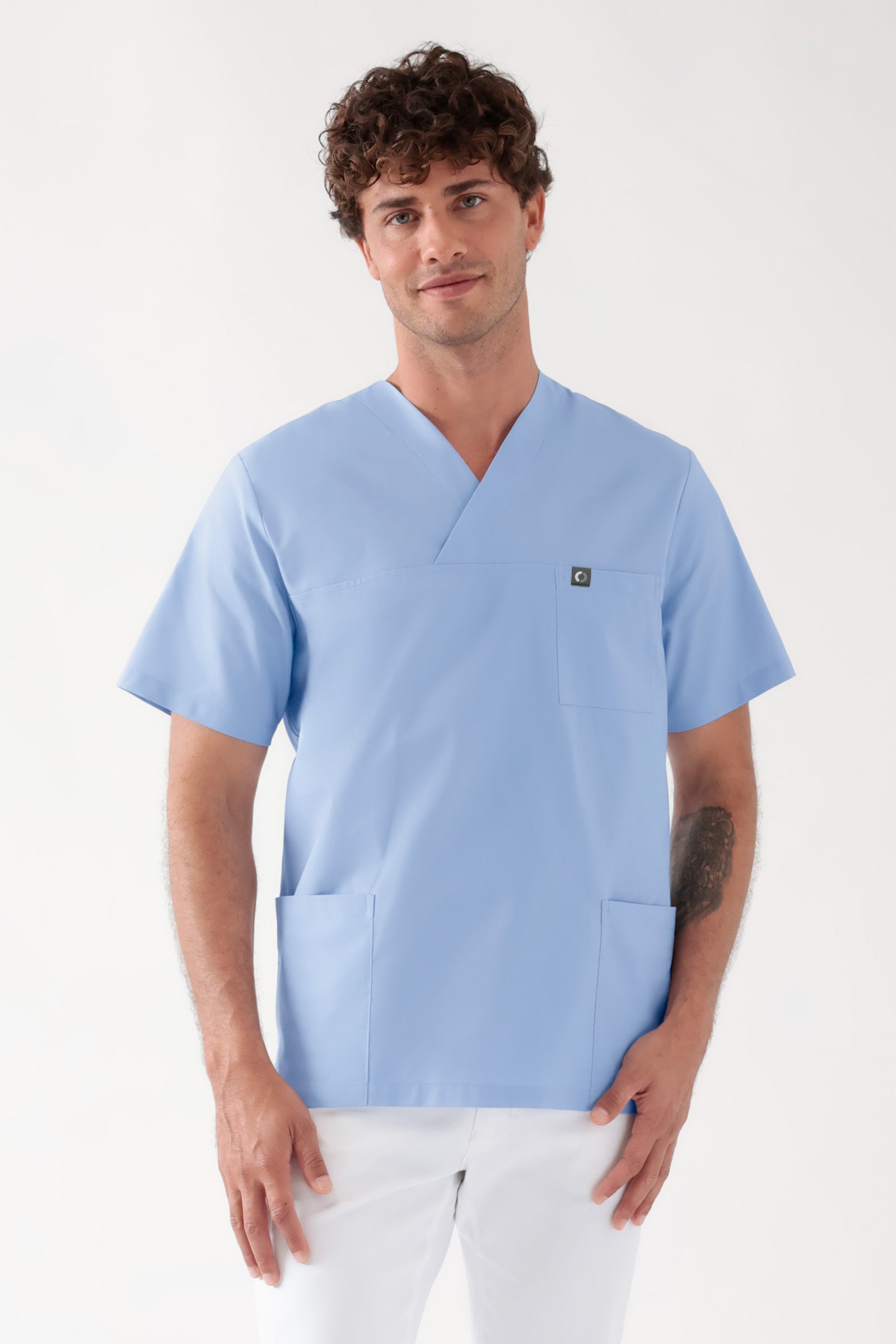 Katoenen oversteektuniek unisex - 2-pack lichtblauw, Voorzijde view 