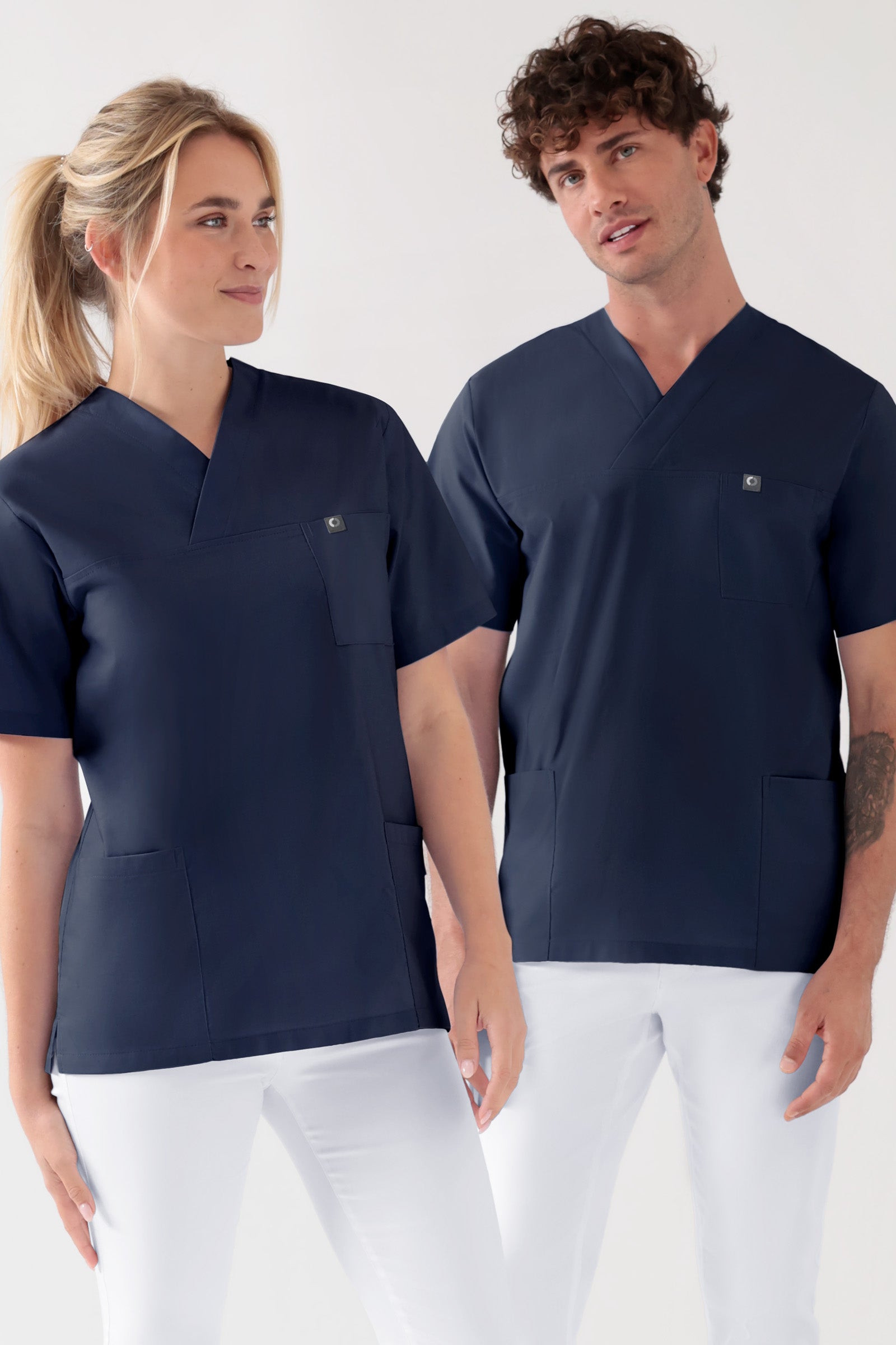 Katoenen oversteektuniek unisex - 2-pack navy, Voorzijde view 