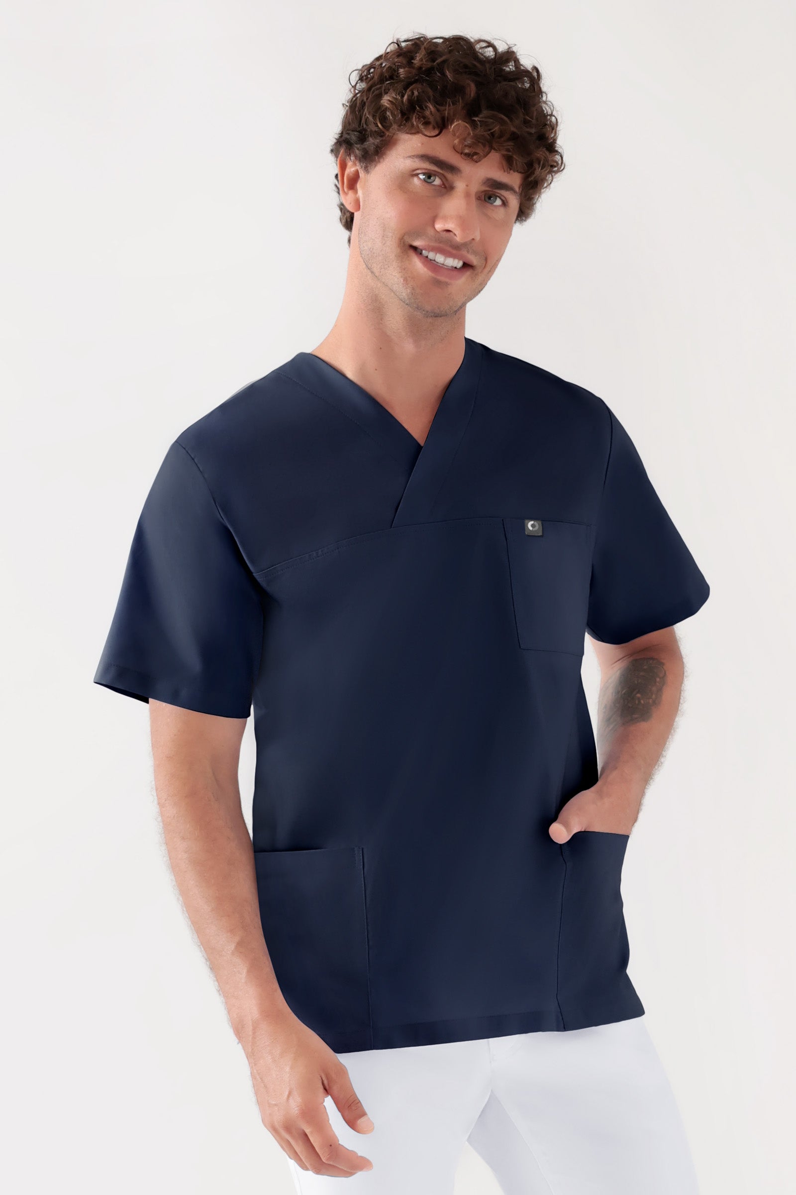 Katoenen oversteektuniek unisex - 2-pack navy, Voorzijde view 