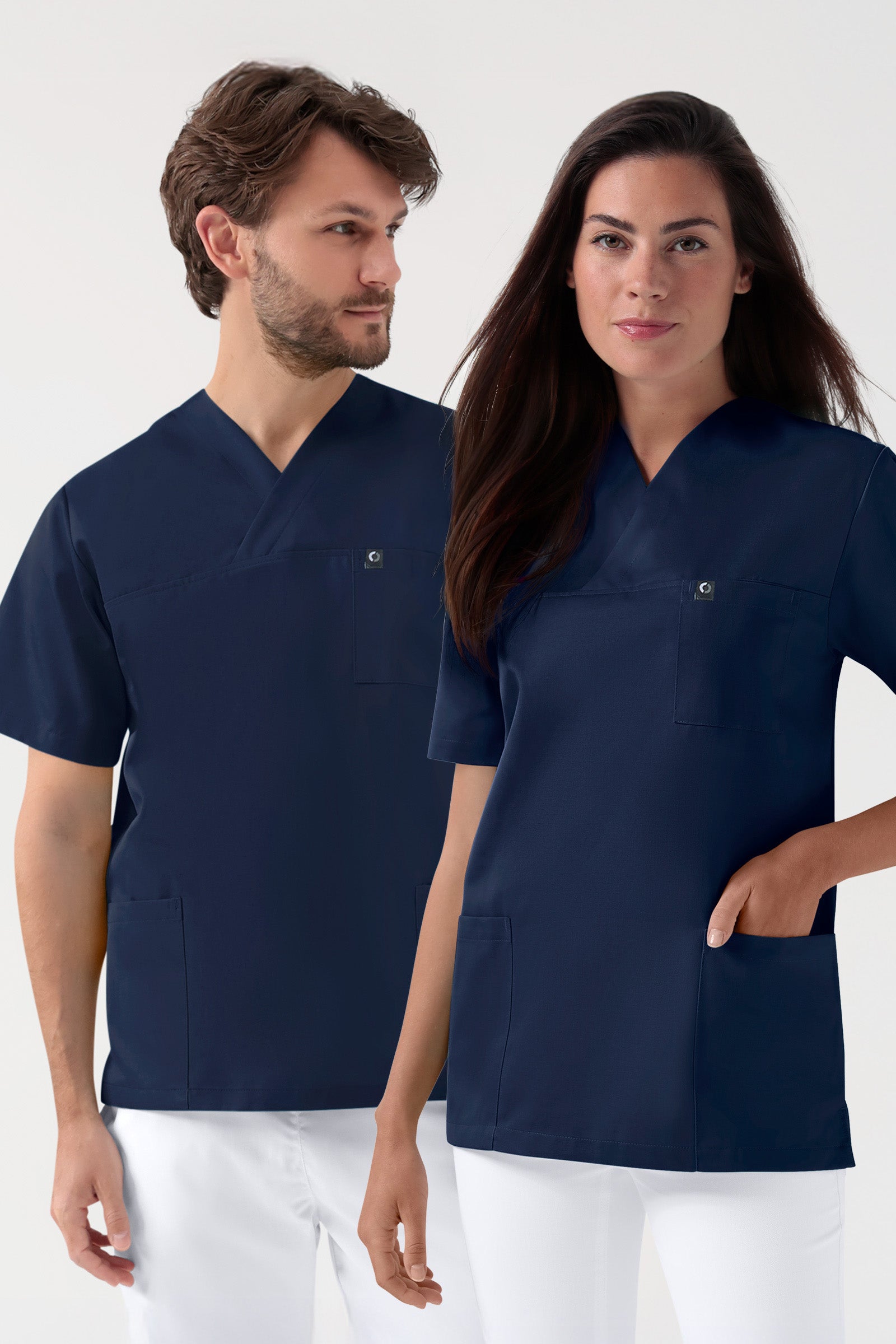 GREEN Stretch oversteektuniek uniseks - V-hals navy