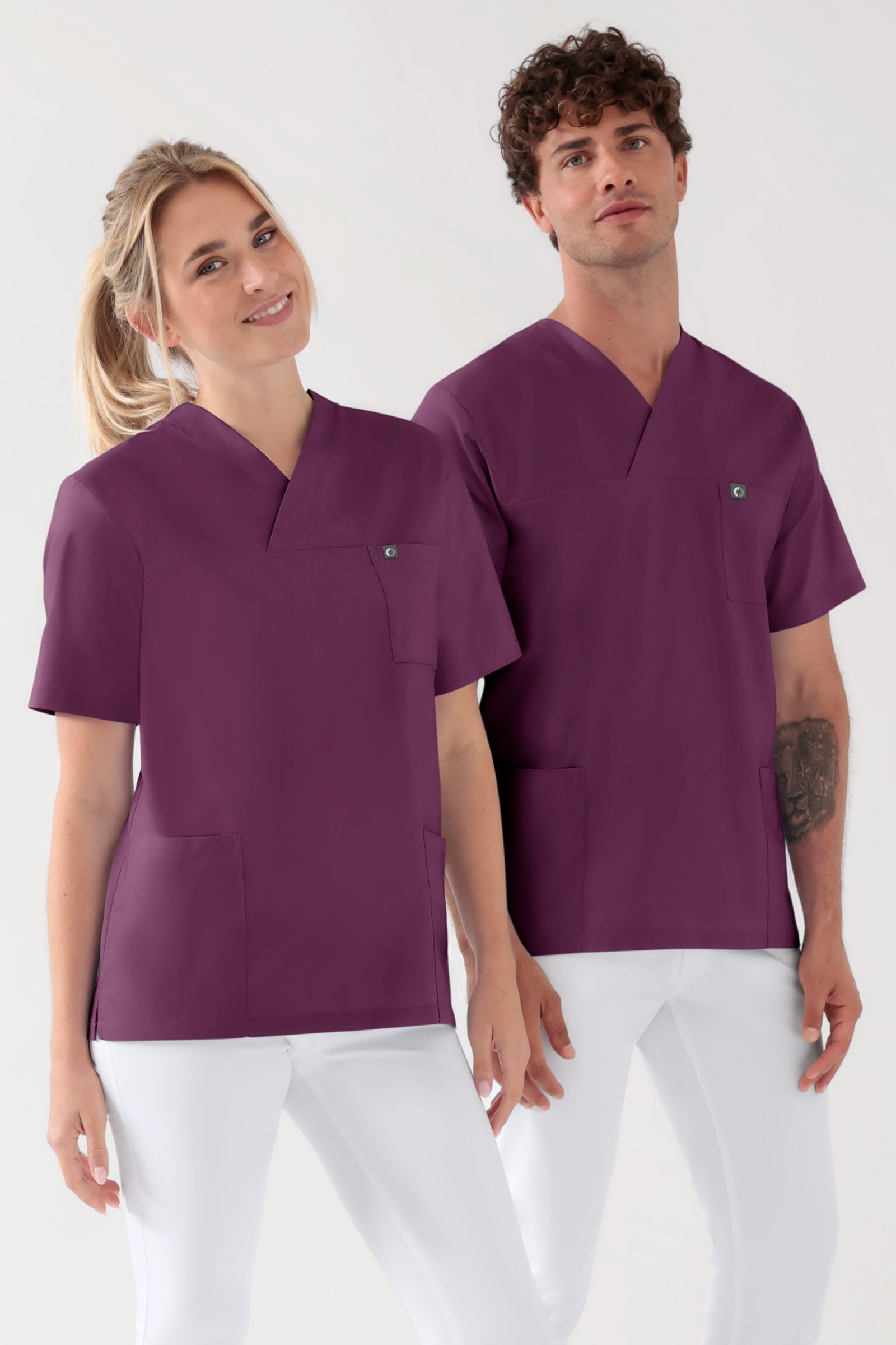 Katoenen oversteektuniek unisex - 2-pack pruimen, Voorzijde view 