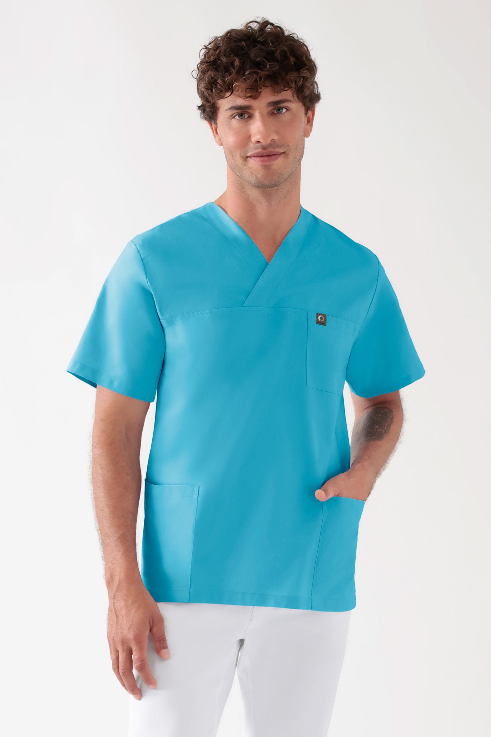 Katoenen oversteektuniek unisex - 2-pack turquoise, Voorzijde view 