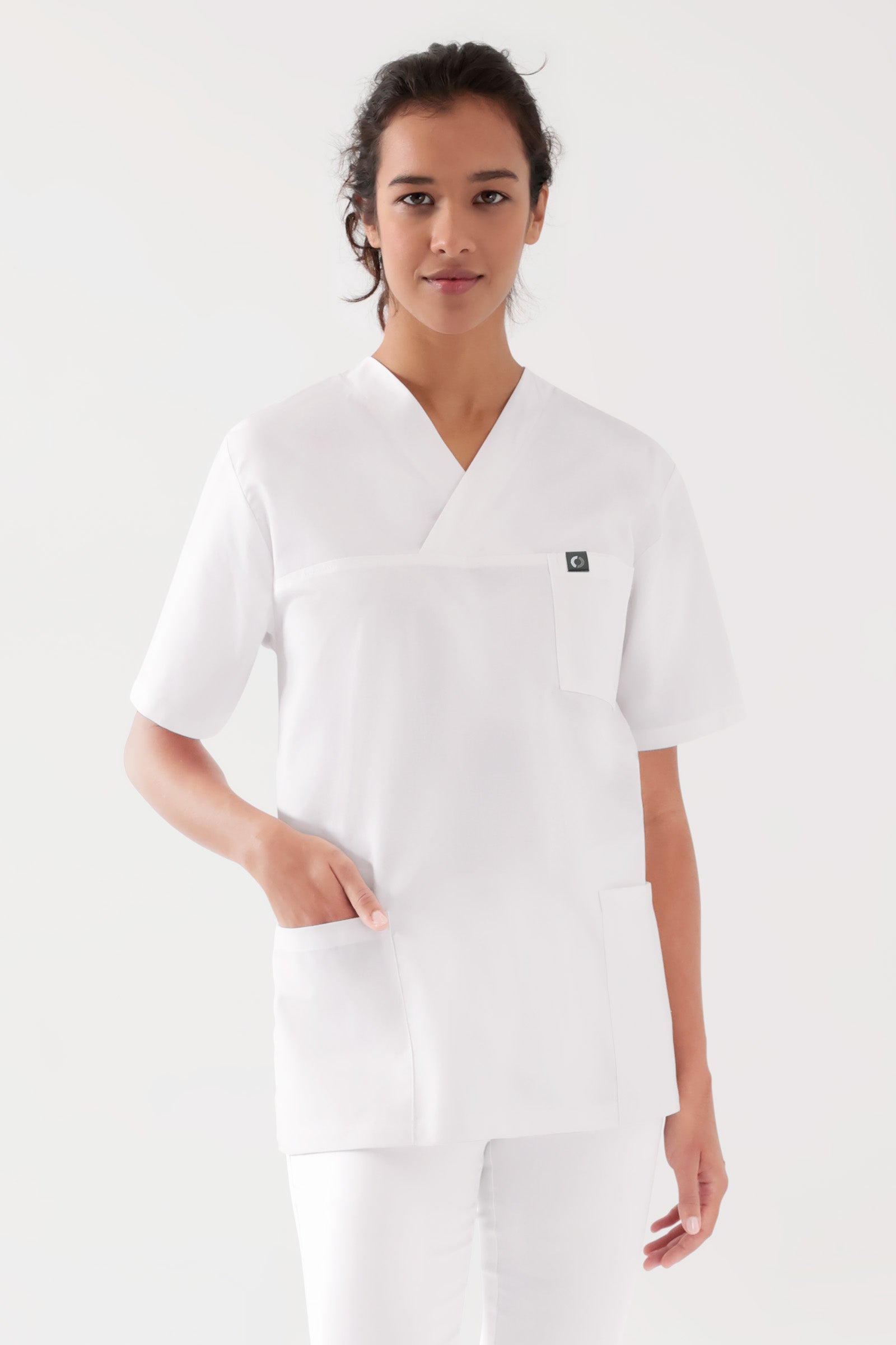 Katoenen oversteektuniek unisex - 2-pack wit, Voorzijde view 