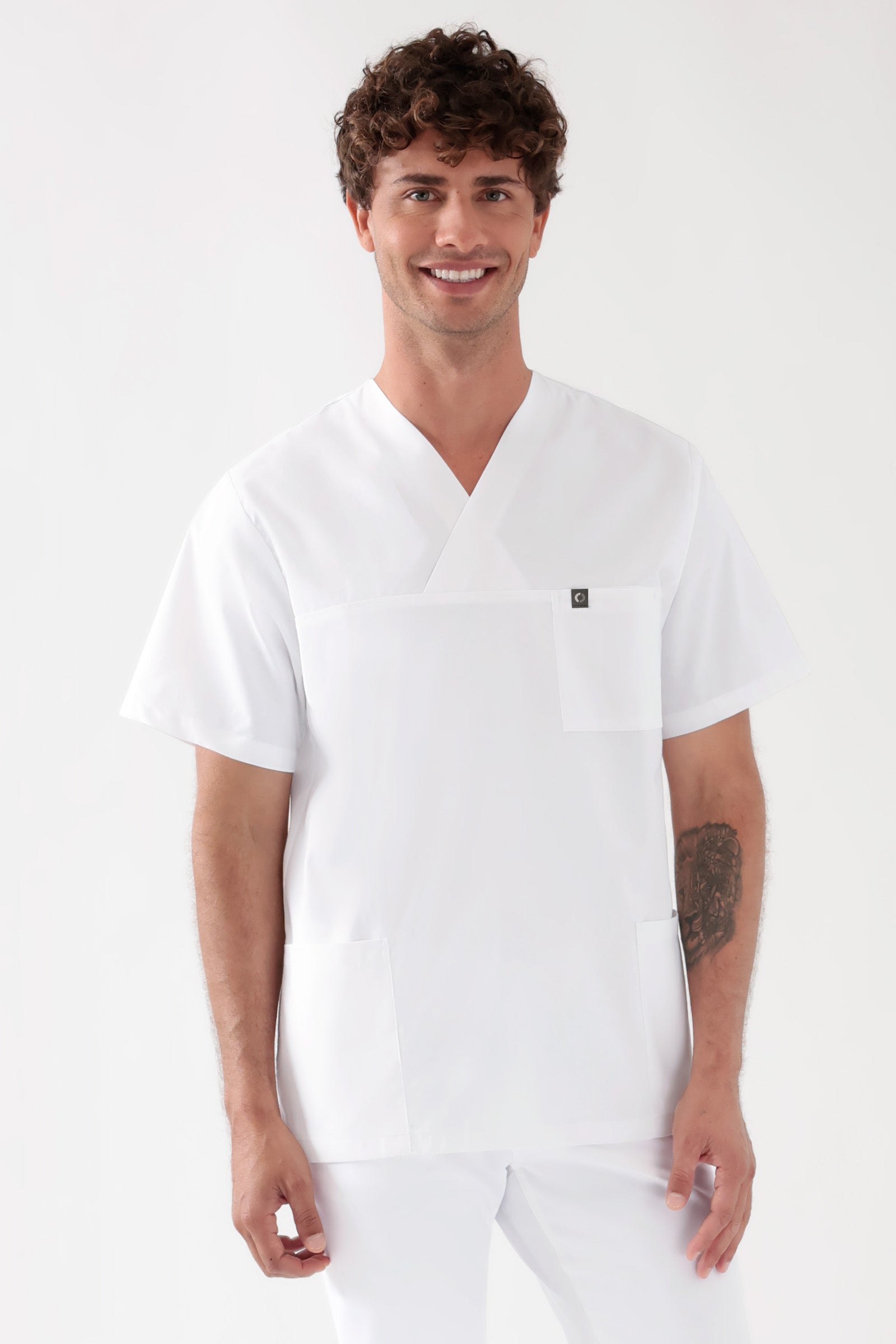 Katoenen oversteektuniek unisex - 2-pack wit, Voorzijde view 