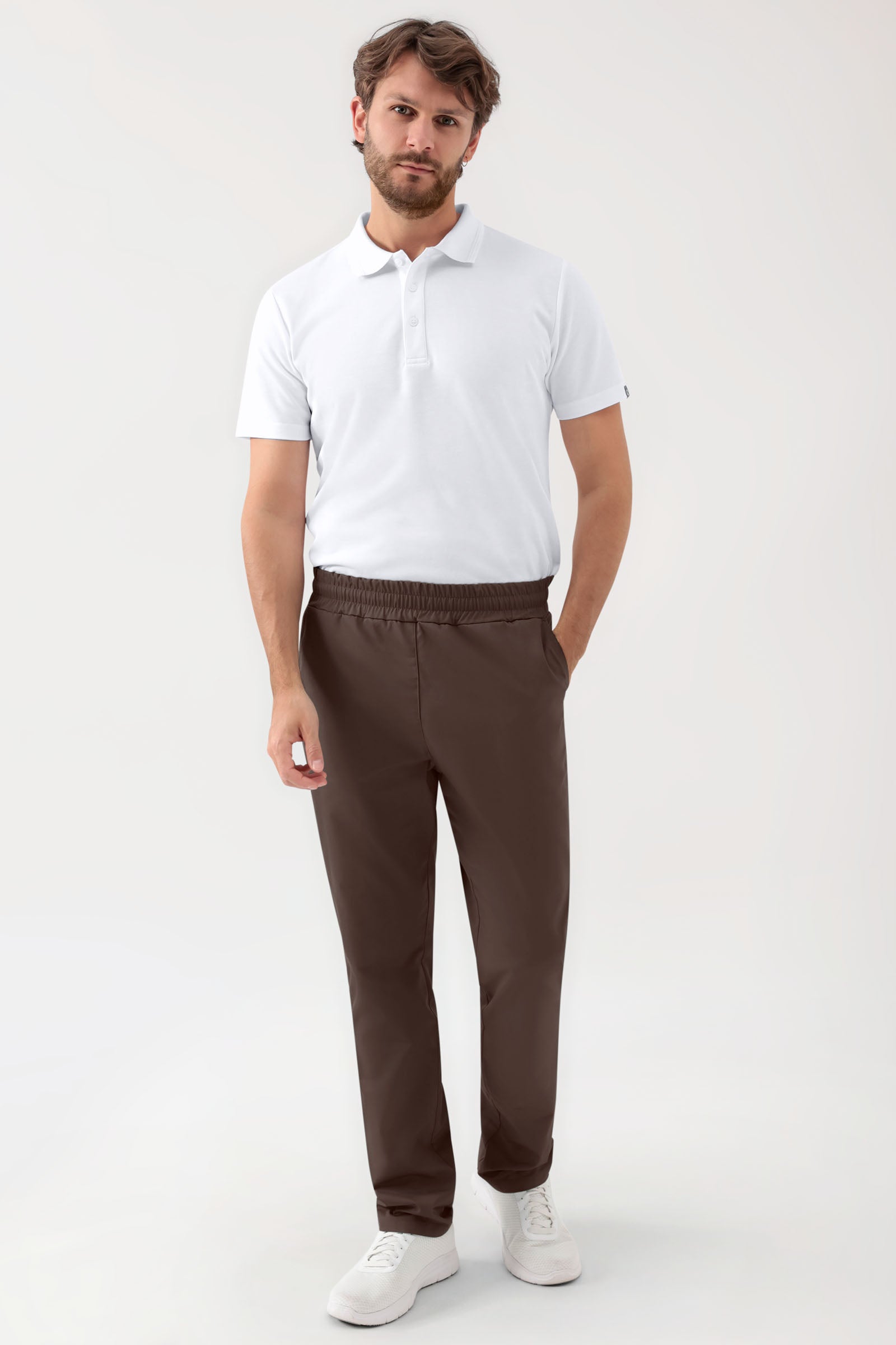 GREEN Stretch broek Unisex - elastische boord coffee, Voorzijde view 