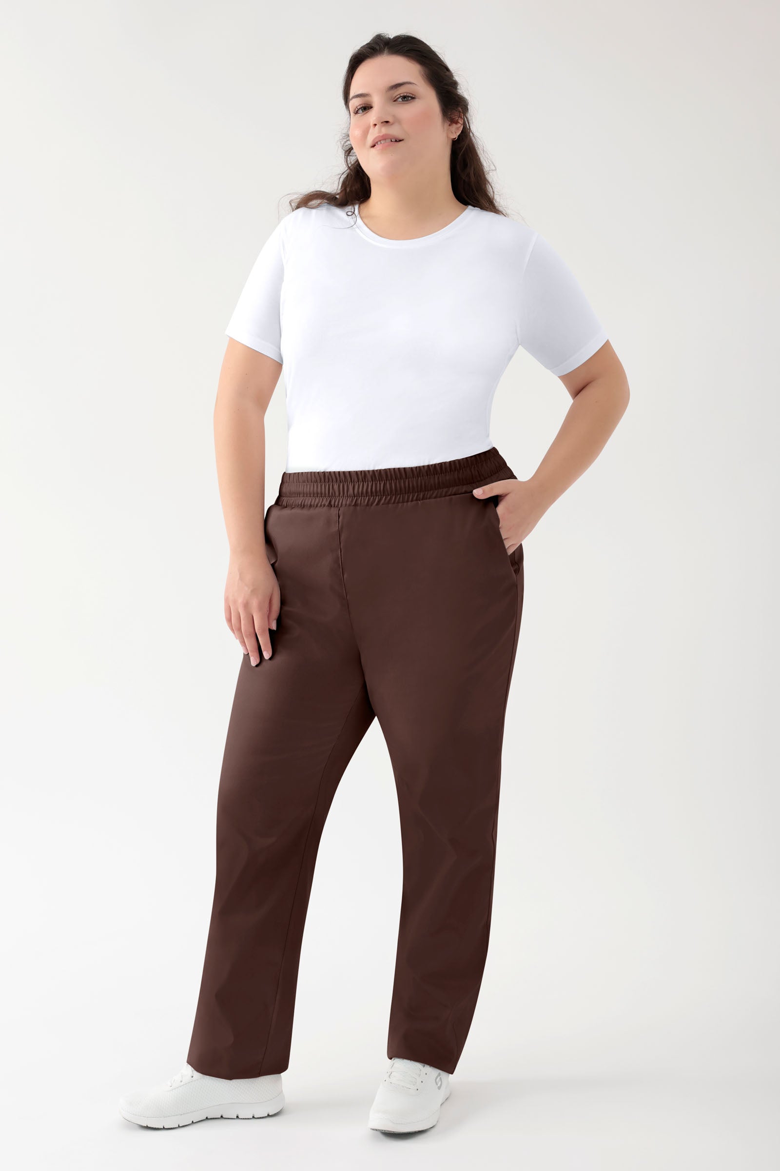 GREEN Stretch broek Unisex - elastische boord coffee, Voorzijde view 