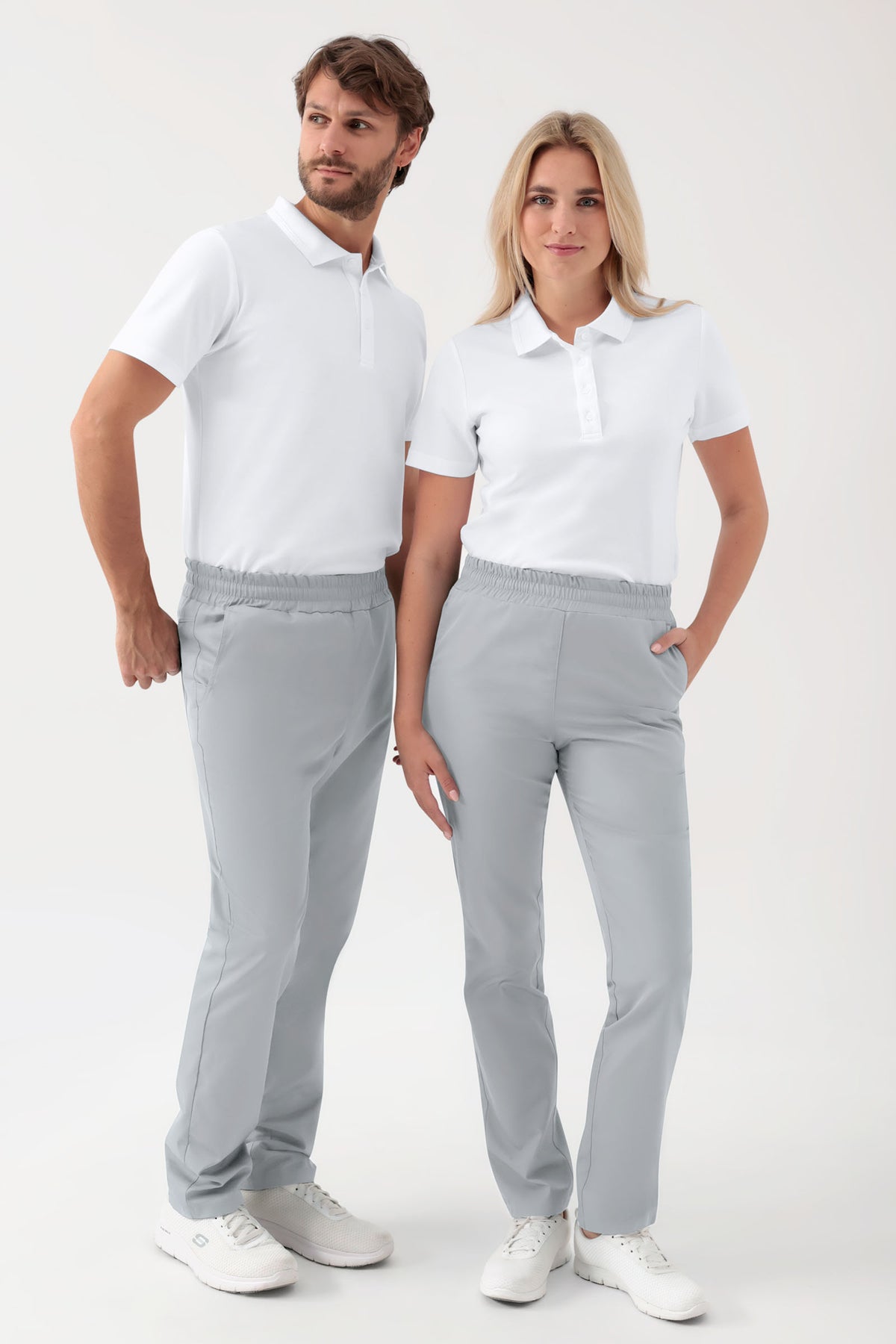 GREEN Stretch broek Unisex - elastische boord parelgrijs