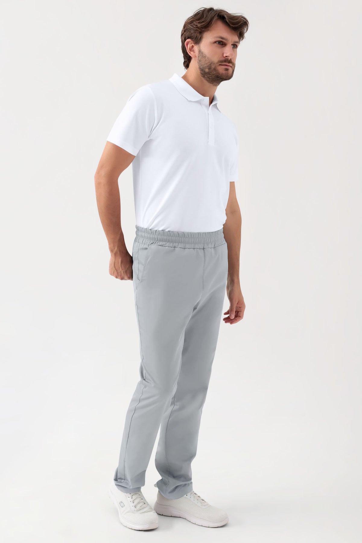 GREEN Stretch broek Unisex - elastische boord parelgrijs, Voorzijde view 