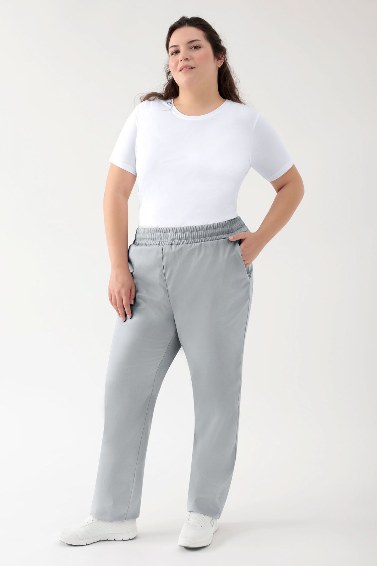 GREEN Stretch broek Unisex - elastische boord parelgrijs, Voorzijde view 