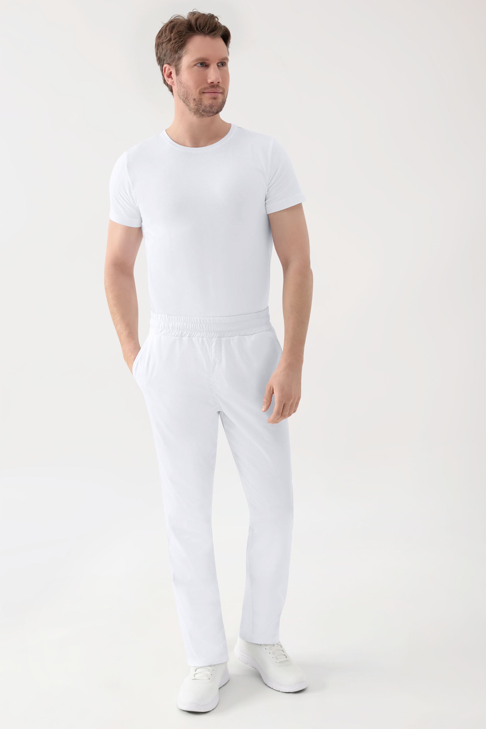 Stretch broek uniseks - elastische boord wit