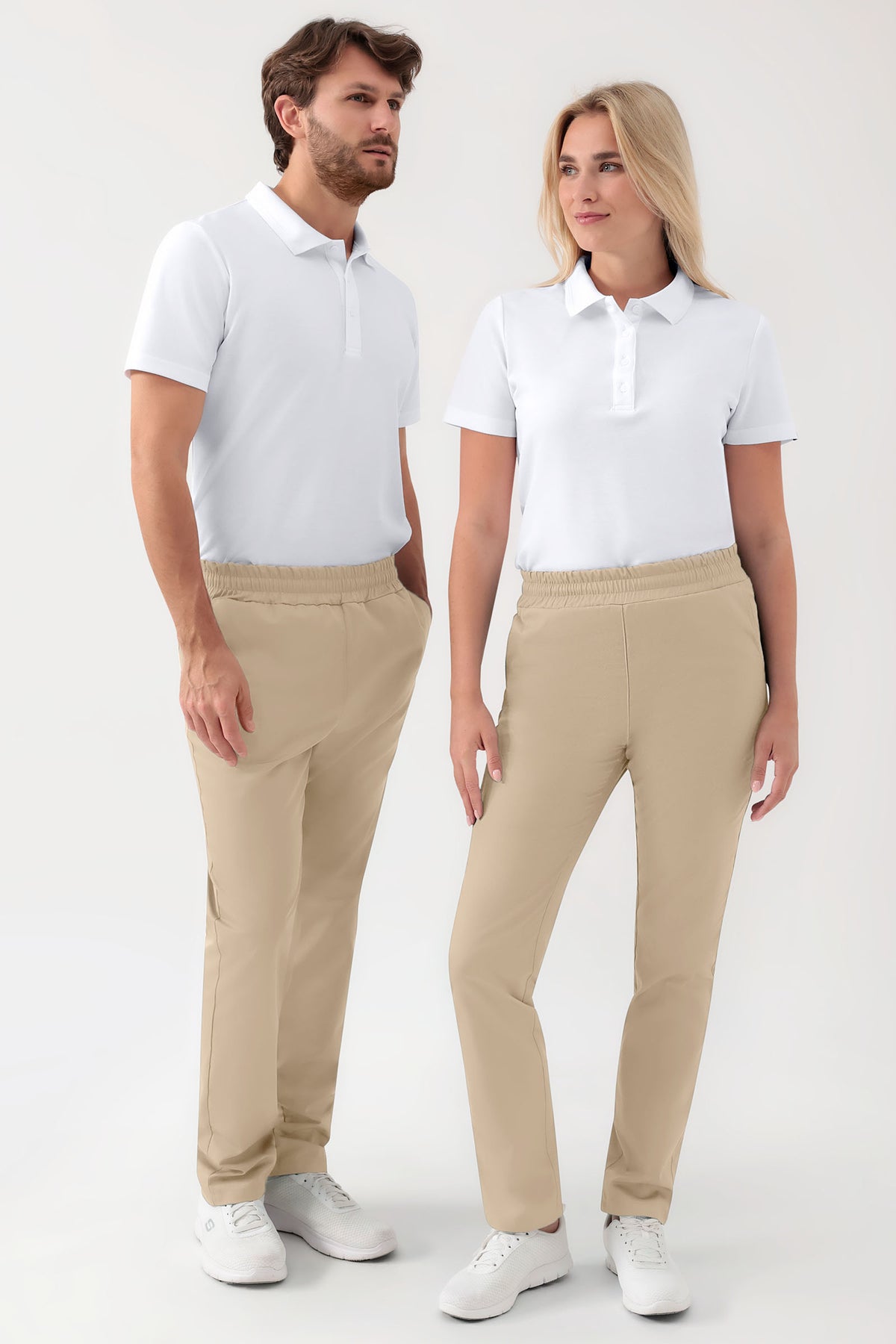 GREEN Stretch broek Unisex - elastische boord zand, Voorzijde view 