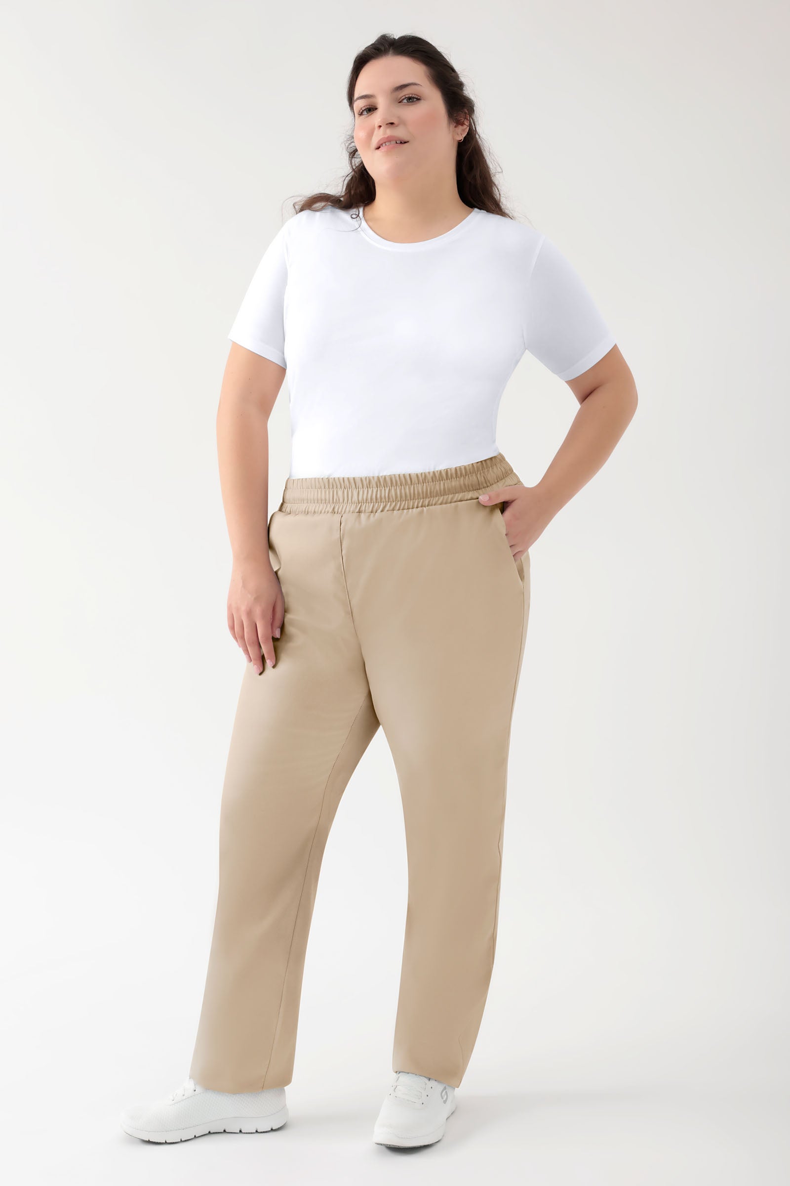 GREEN Stretch broek Unisex - elastische boord zand, Voorzijde view 