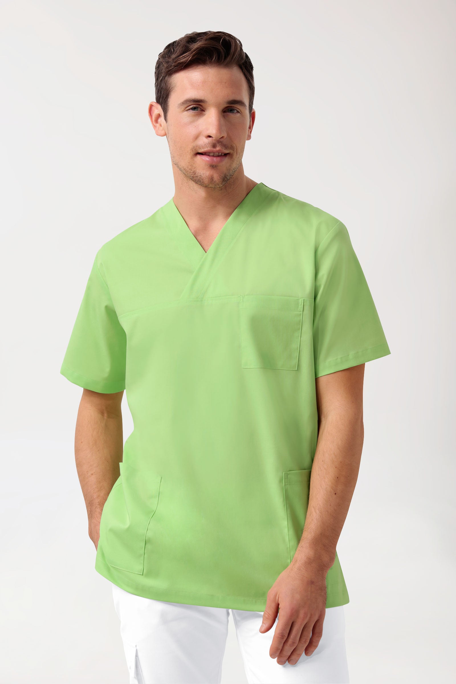 Stretch oversteektuniek unisex - V-hals appelgroen
