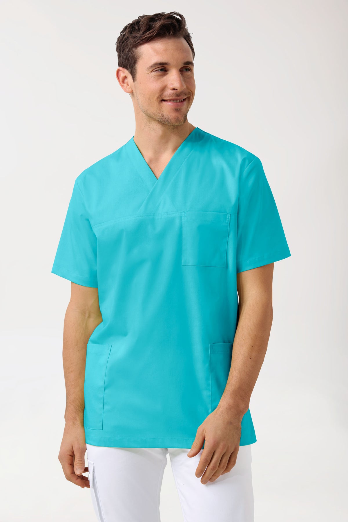 Stretch oversteektuniek unisex - V-hals blue curaçao, Voorzijde view 