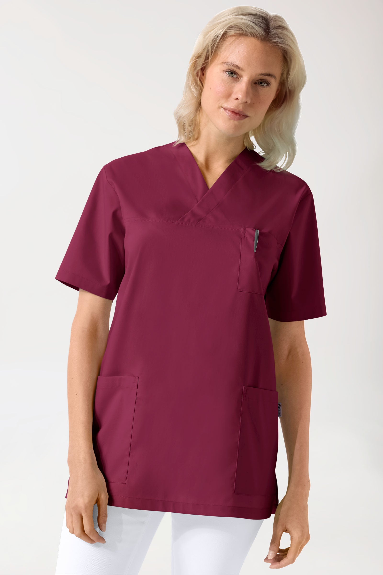 Stretch oversteektuniek unisex - V-hals bordeaux