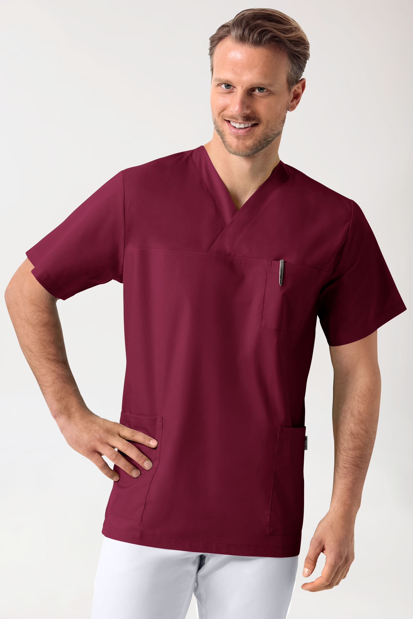 Stretch oversteektuniek unisex - V-hals bordeaux