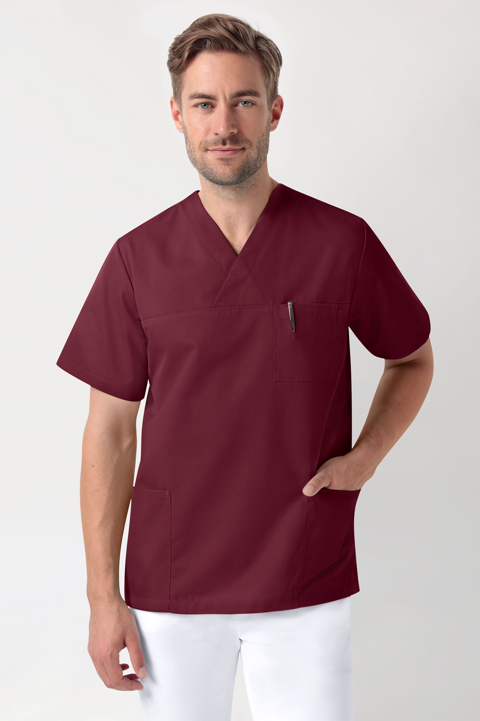 Stretch oversteektuniek heren - V-hals bordeaux