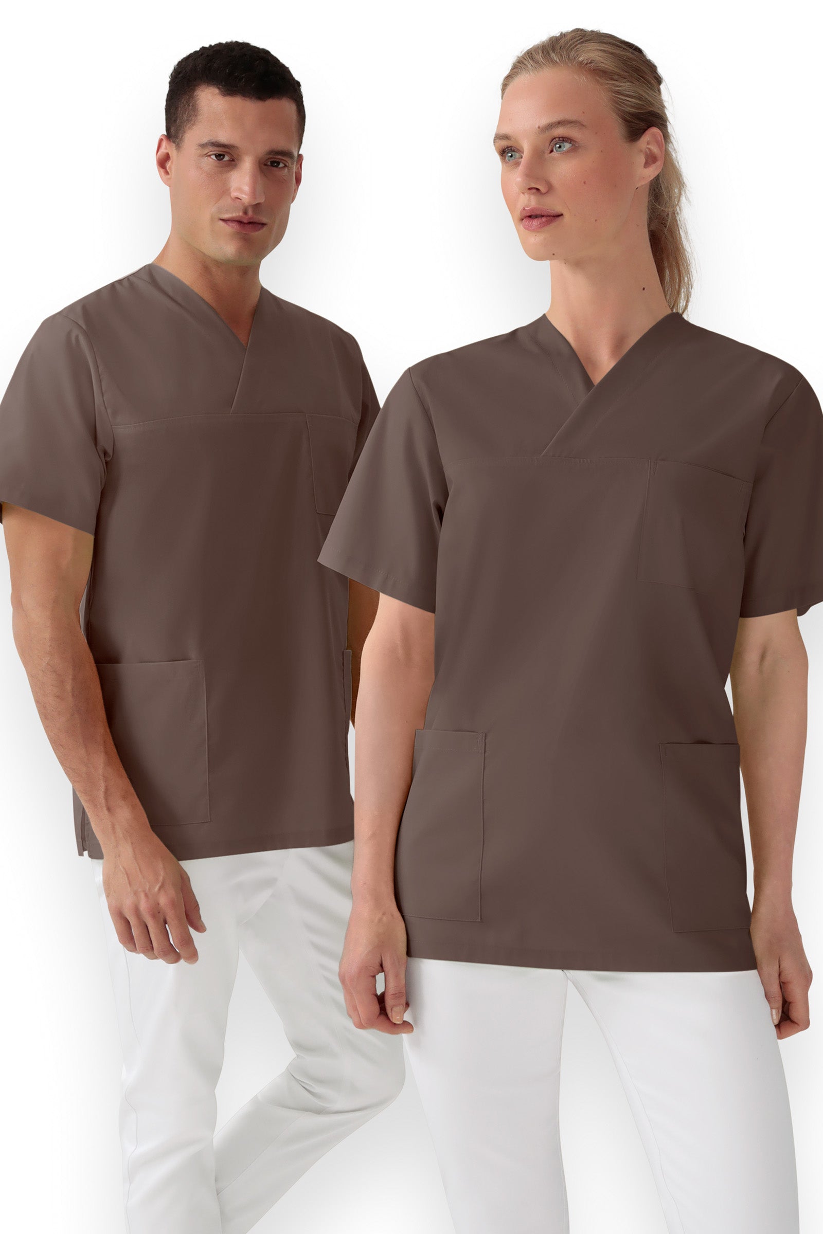 Stretch oversteektuniek unisex - V-hals deep taupe