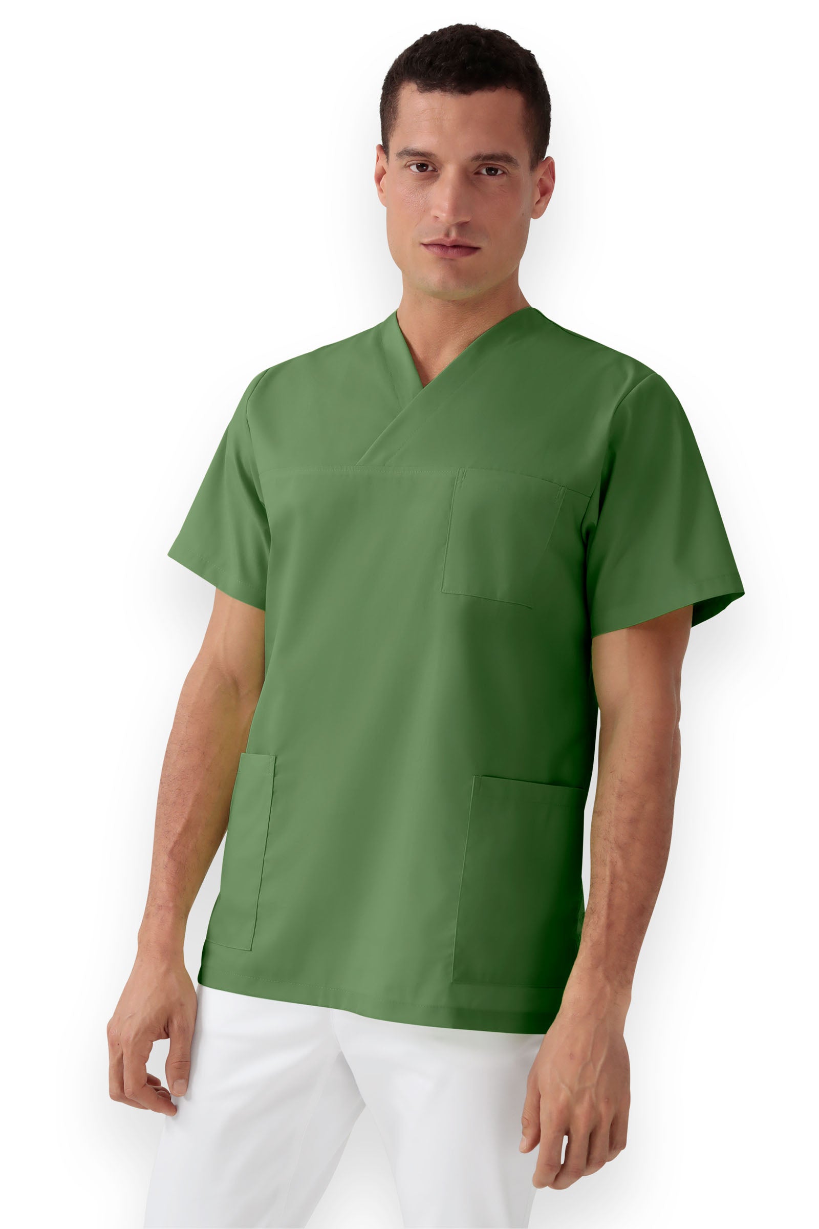 Stretch oversteektuniek unisex - V-hals grasgroen