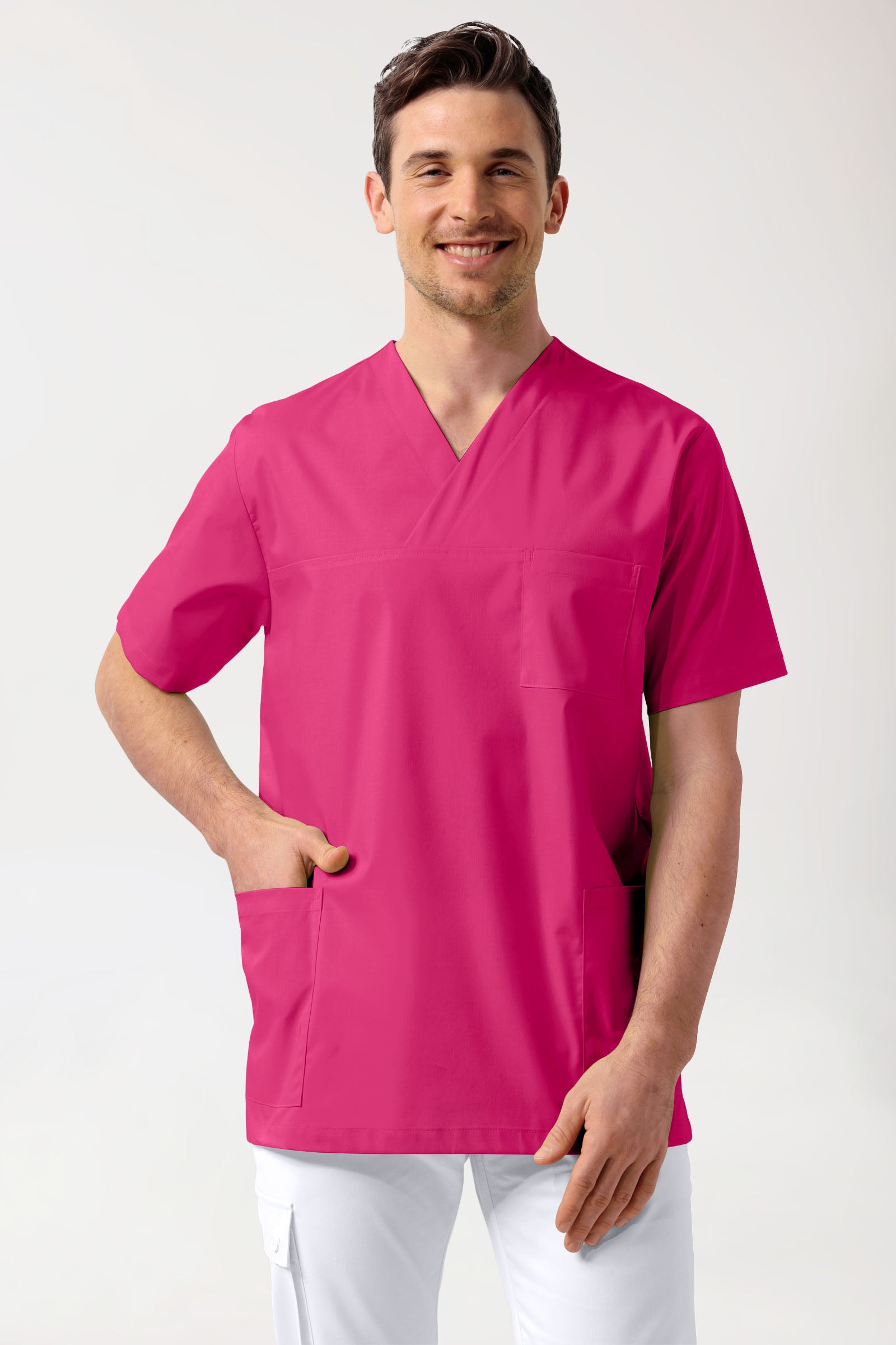 Stretch oversteektuniek unisex - V-hals pink, Voorzijde view 