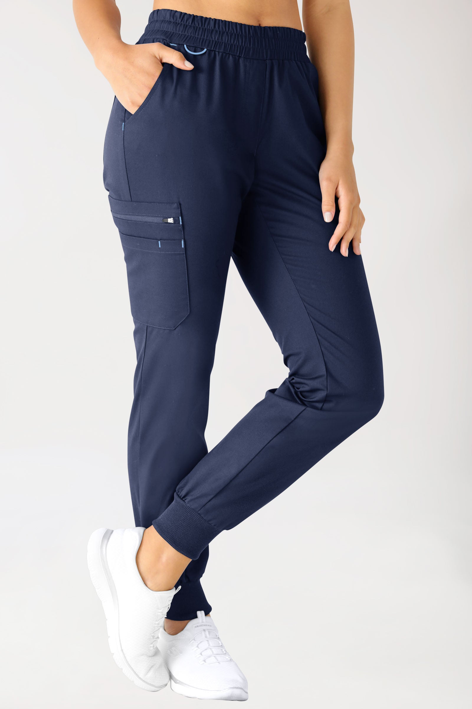 CLINIC STRETCH broek dames - gebreide tailleboord navy/hemelsblauw