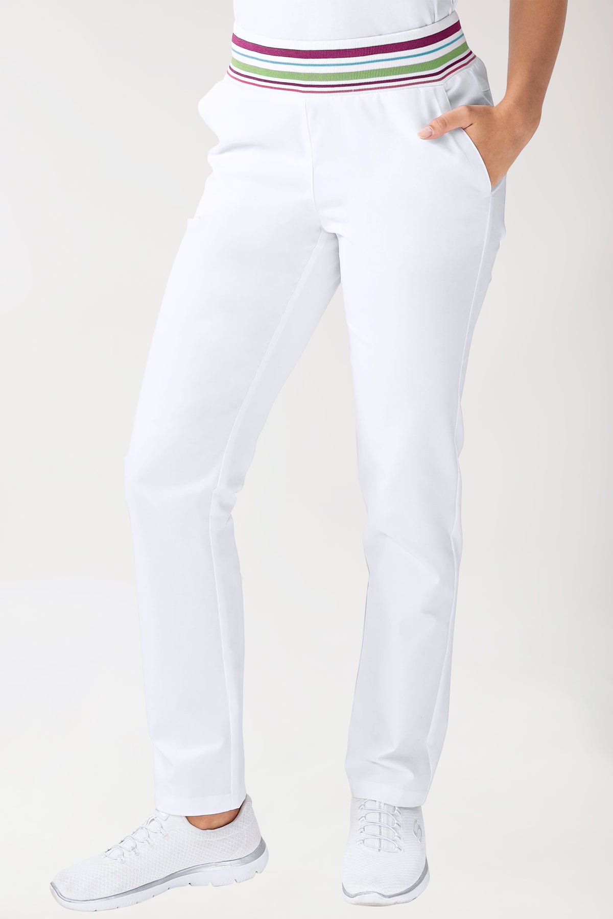 Stretchbroek dames - gebreide tailleband wit
