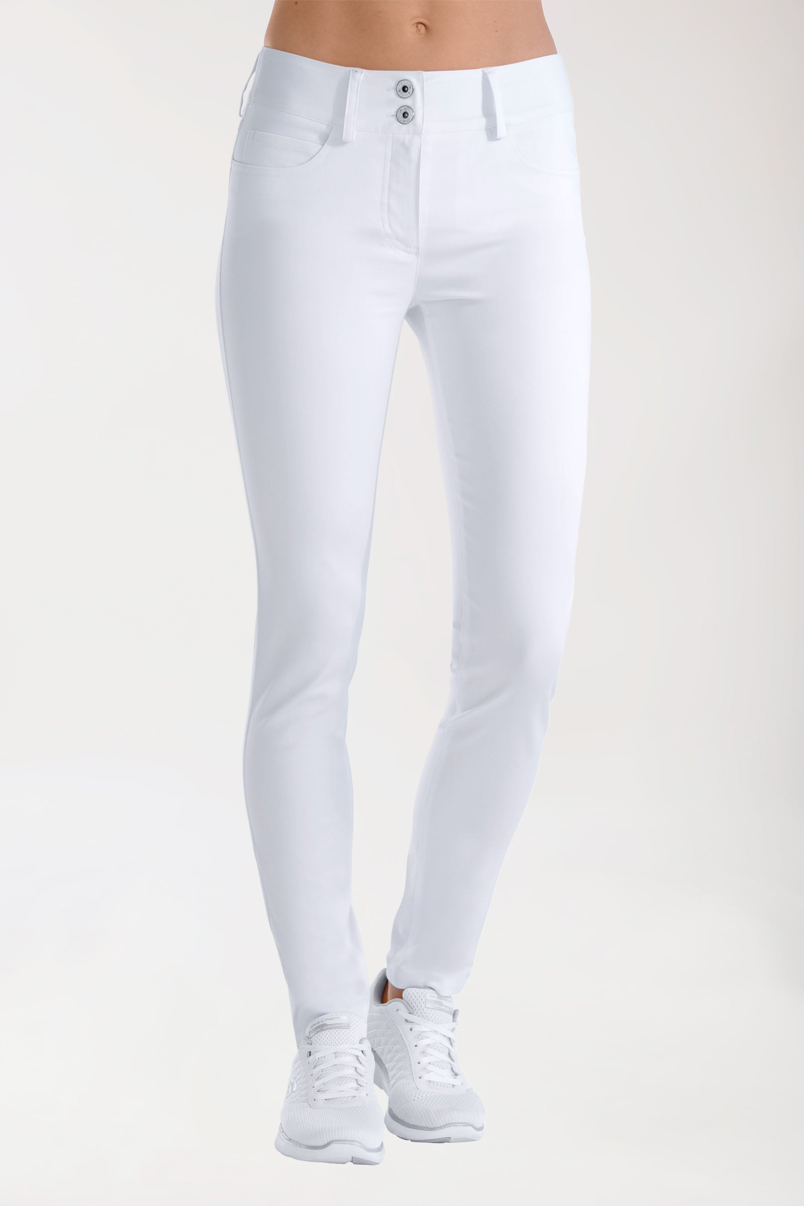 Comfort stretch broek dames - 5-pocket met brede tailleband wit