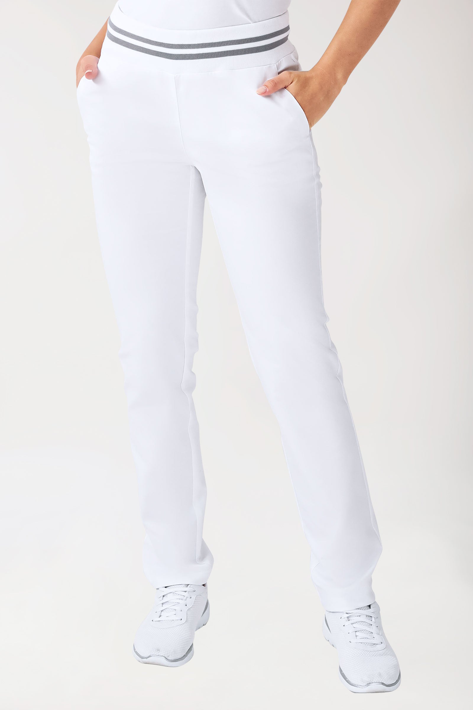 Stretchbroek dames - gebreide tailleband wit/grijs