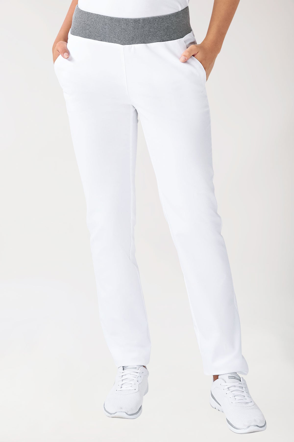 Stretchbroek dames - gebreide tailleband wit/grijs melange, Voorzijde view 
