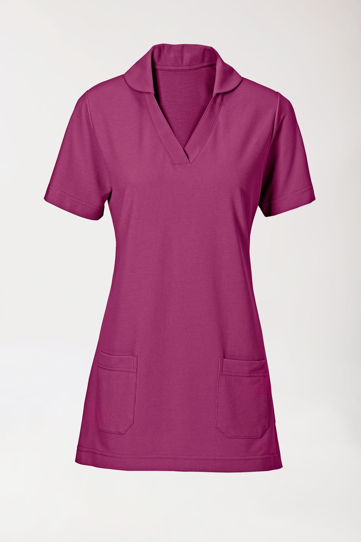 Piqué long-shirt dames - met kraag berry, Voorzijde view 