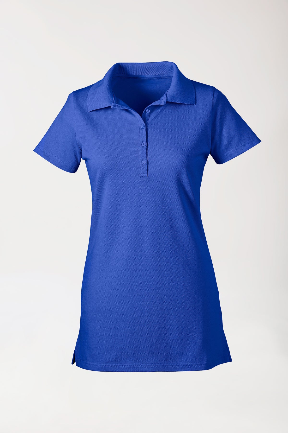 Stretch longshirt dames - polokraag koningsblauw, Voorzijde view 