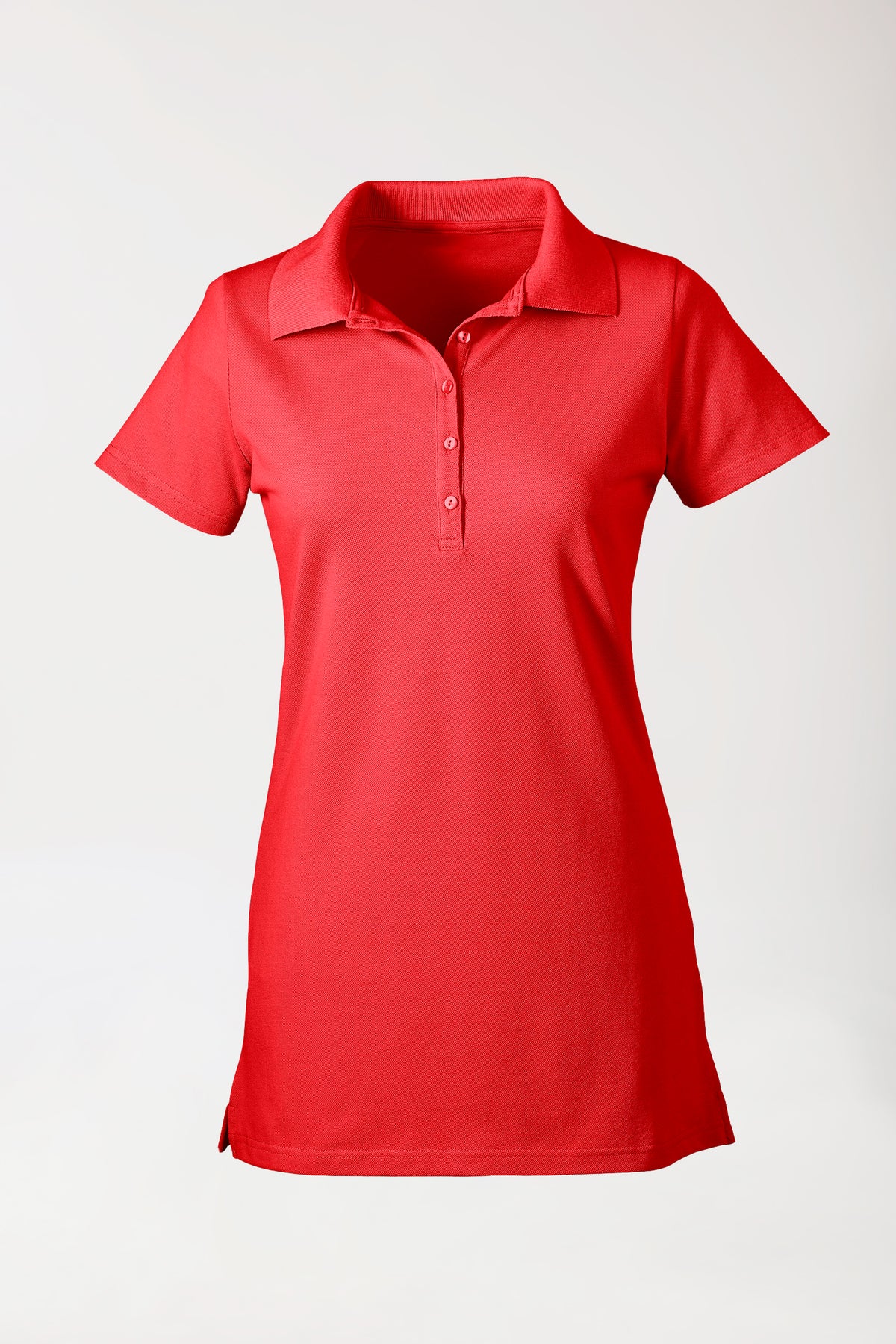 Stretch longshirt dames - polokraag rood, Voorzijde view 