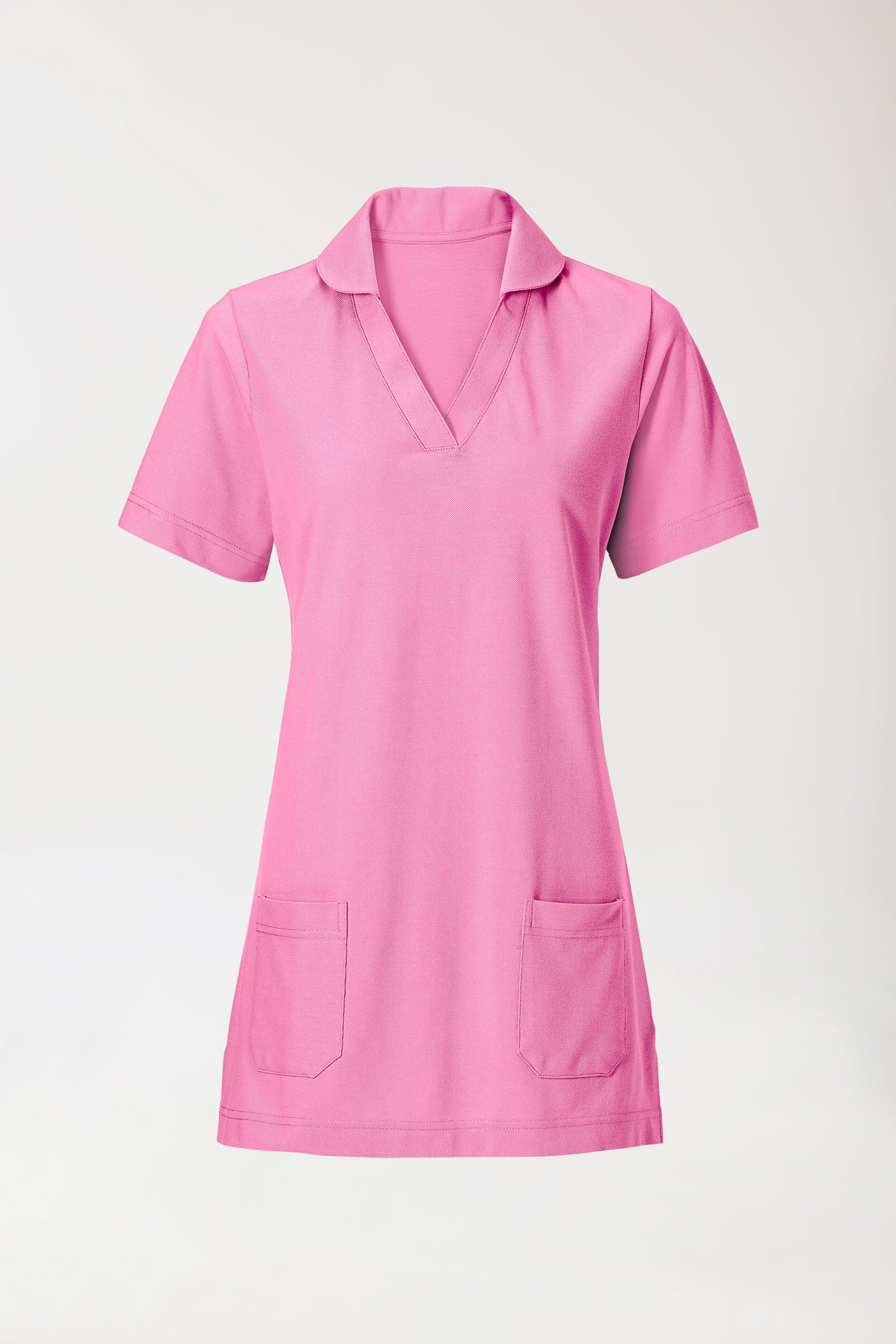 Piqué long-shirt dames - met kraag rosy pink, Voorzijde view 