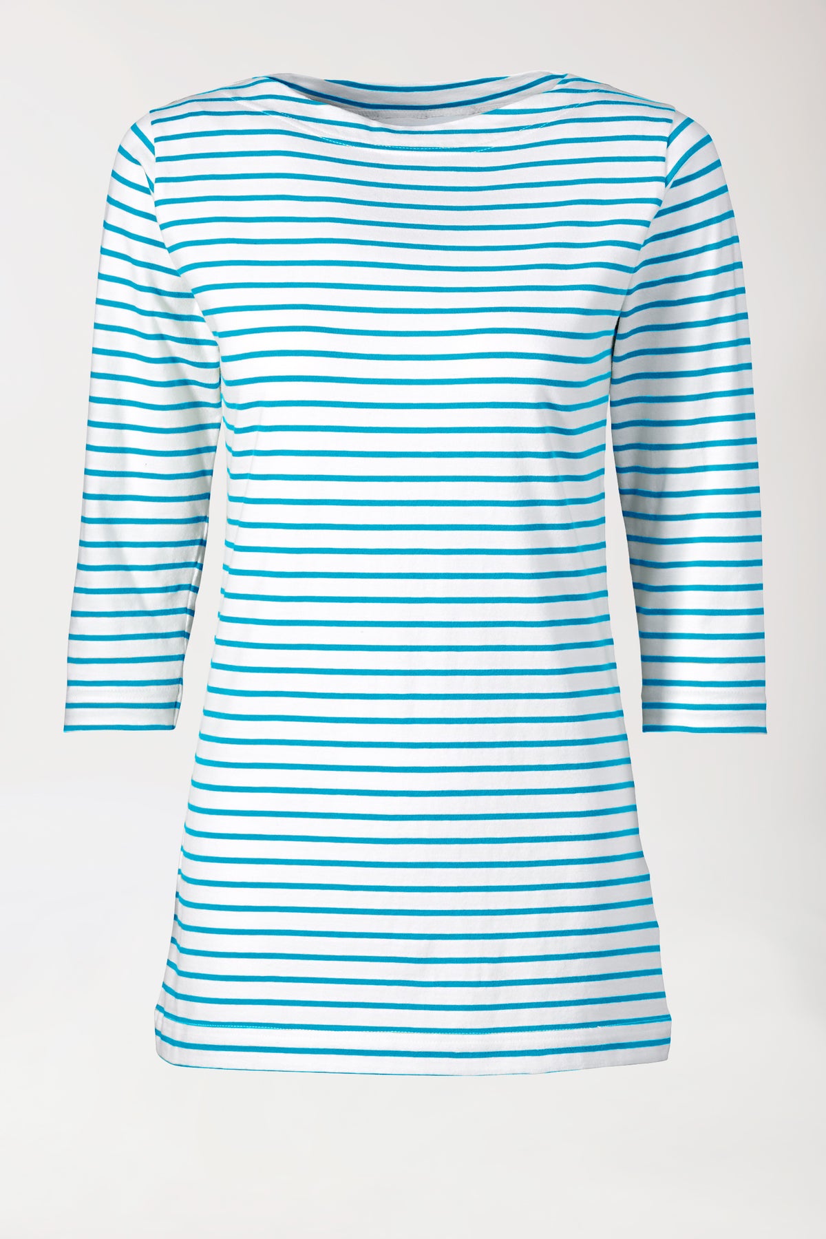Long-shirt dames - 3/4 mouw turquoise/wit