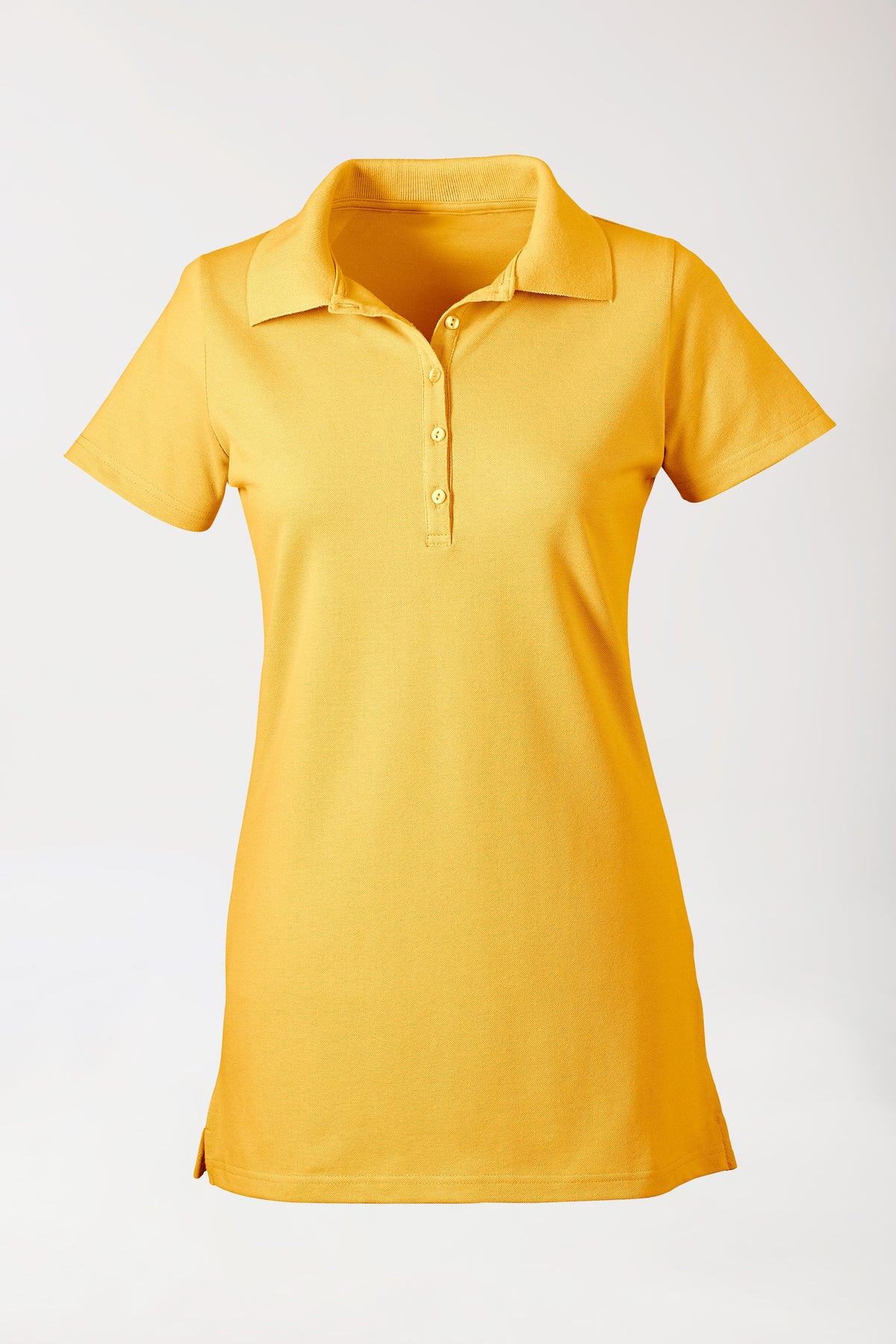 Stretch longshirt dames - polokraag zonnegeel, Voorzijde view 