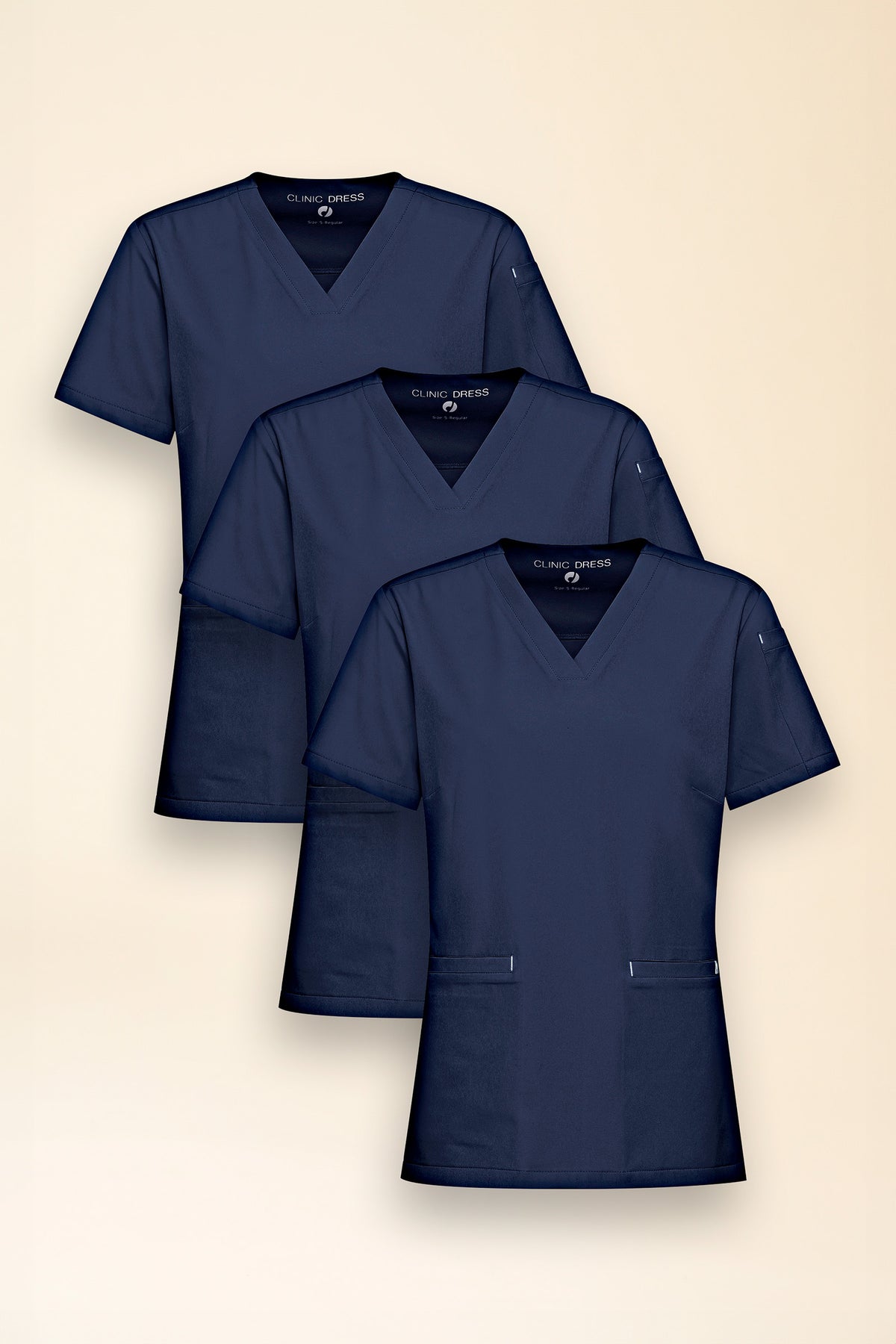 KAERE oversteektuniek dames -3-pack- v-hals navy, Voorzijde view 