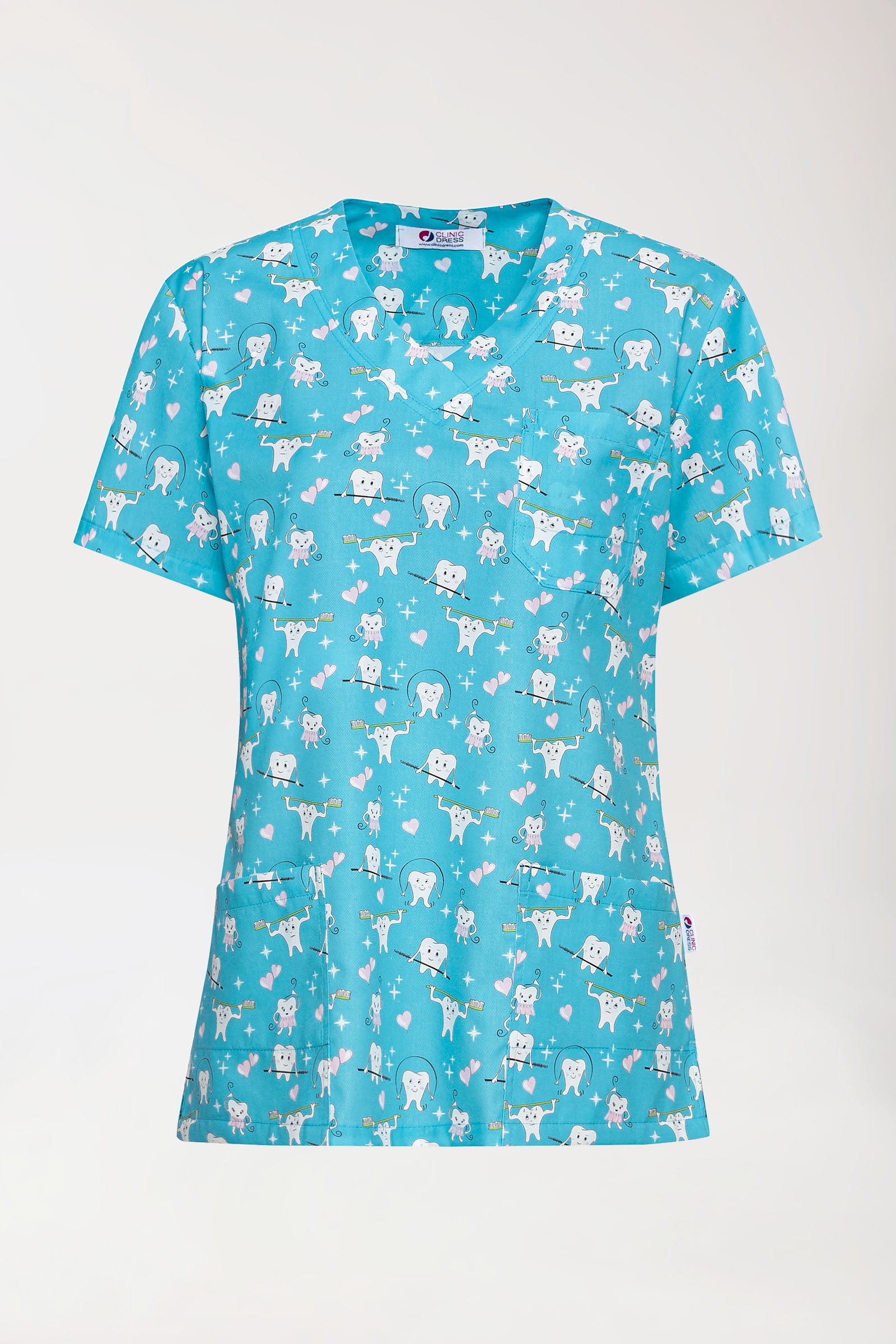 Lichte oversteektuniek - all-over print turquoise/wit/rose