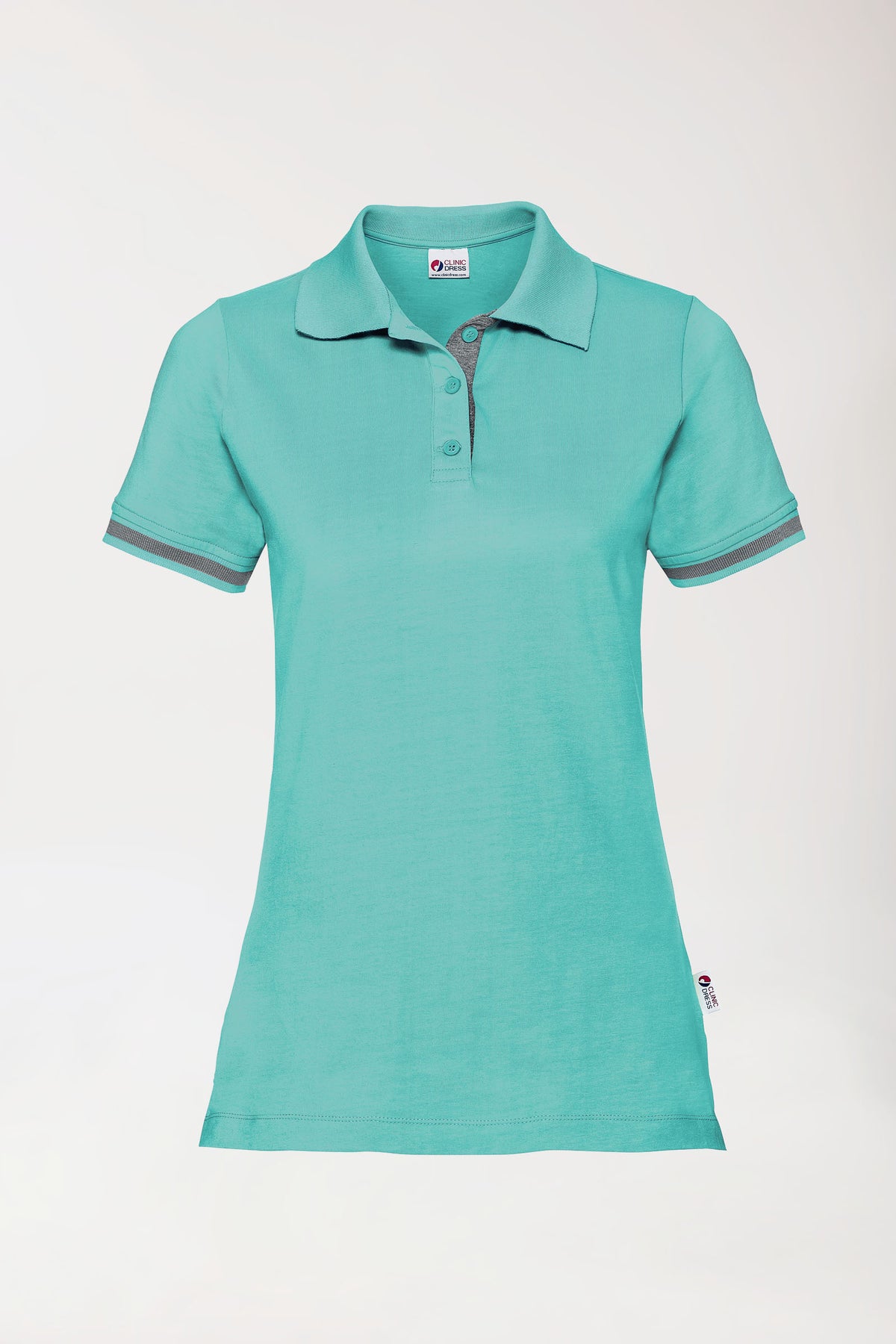 Stretch shirt dames - polokraag aqua green/donkergrijs melange, Voorzijde view 