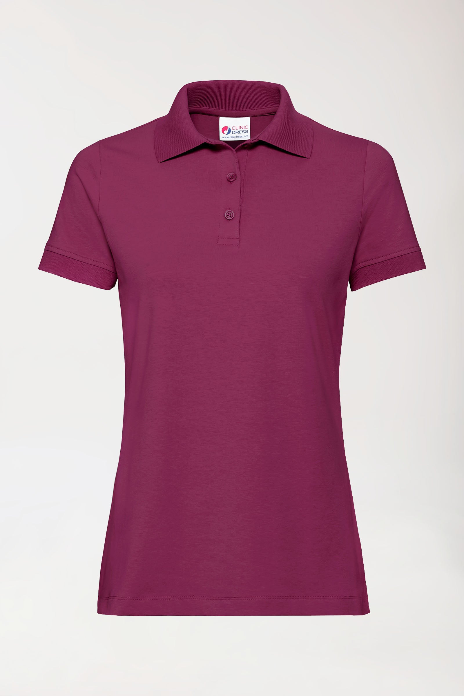 Stretch shirt dames - polokraag-knoopsluiting berry, Voorzijde view 