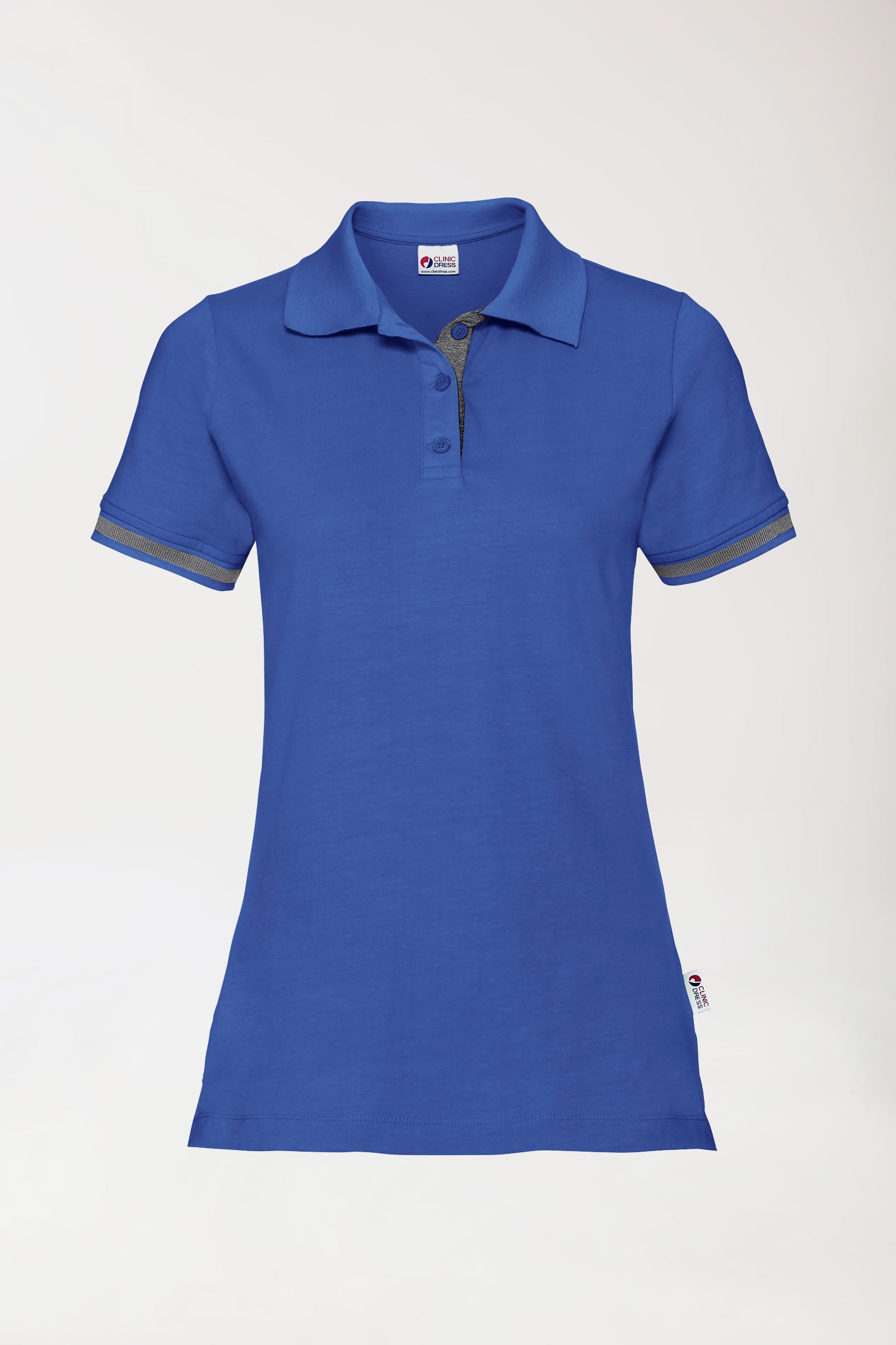 Stretch shirt dames - polokraag koningsblauw/donkergrijs melange