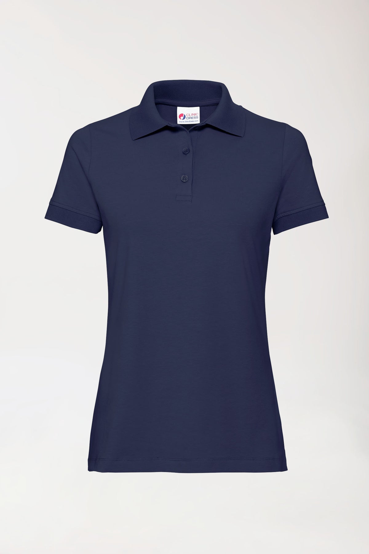 Stretch shirt dames - polokraag-knoopsluiting navy, Voorzijde view 