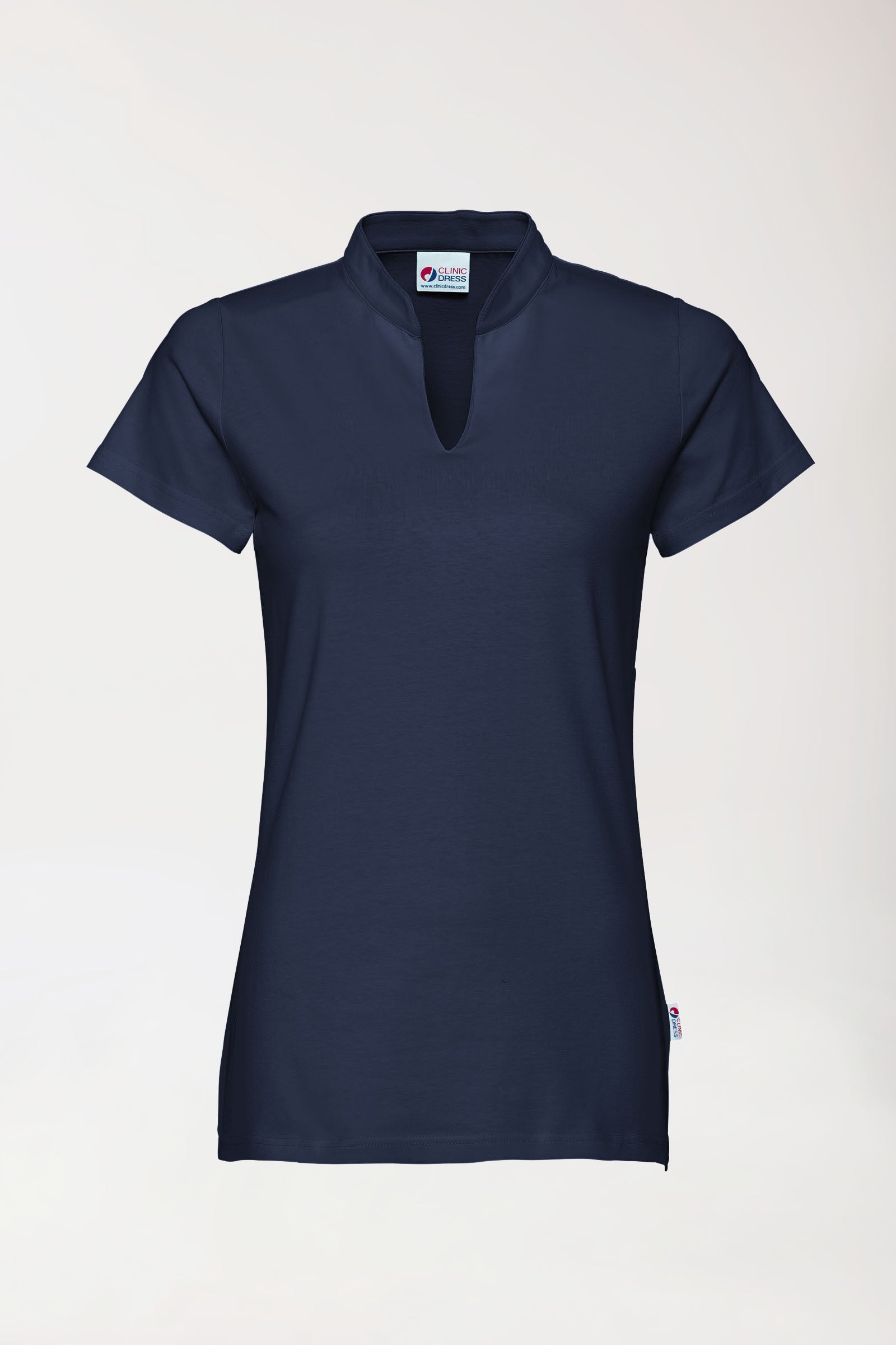 Stretch shirt dames - opstaande kraag navy, Voorzijde view 