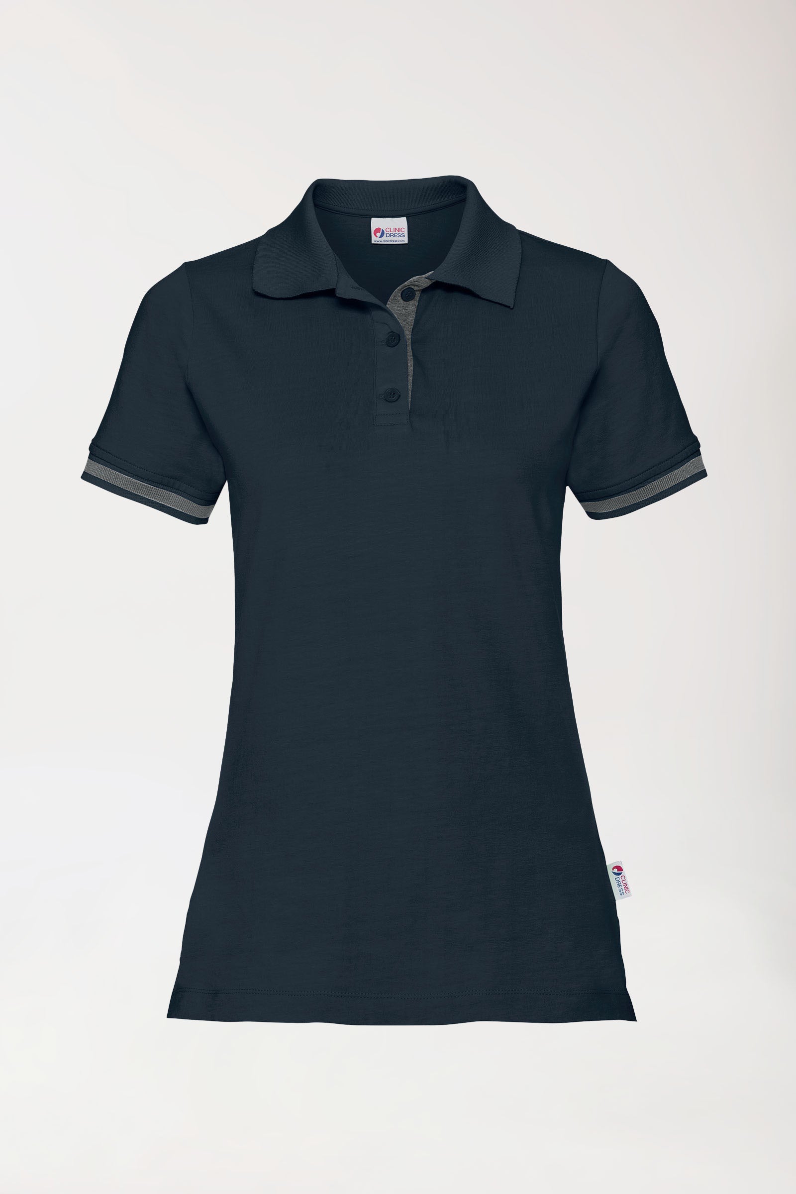 Stretch shirt dames - polokraag navy/donkergrijs melange
