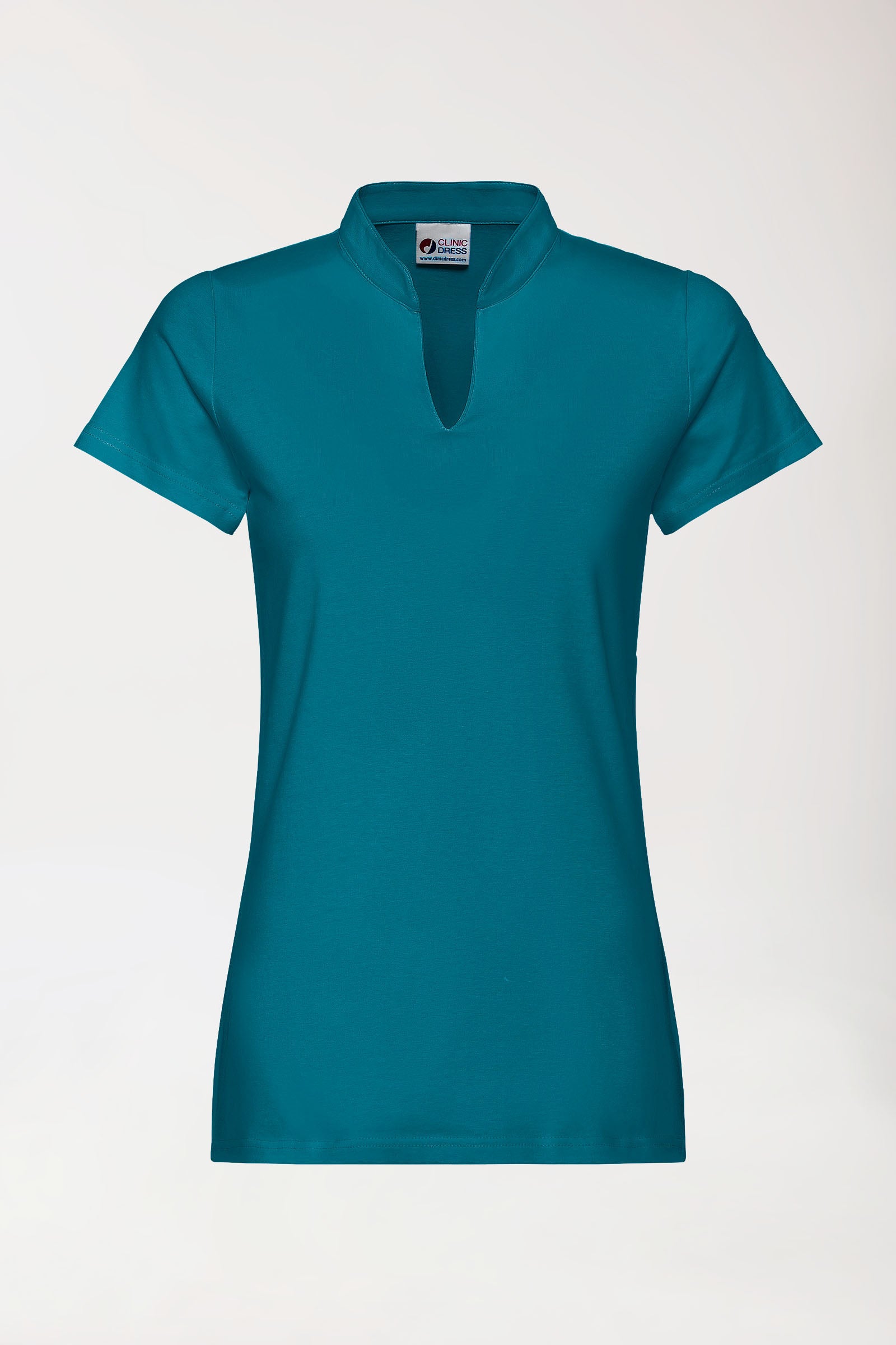 Stretch shirt dames - opstaande kraag petrol, Voorzijde view 