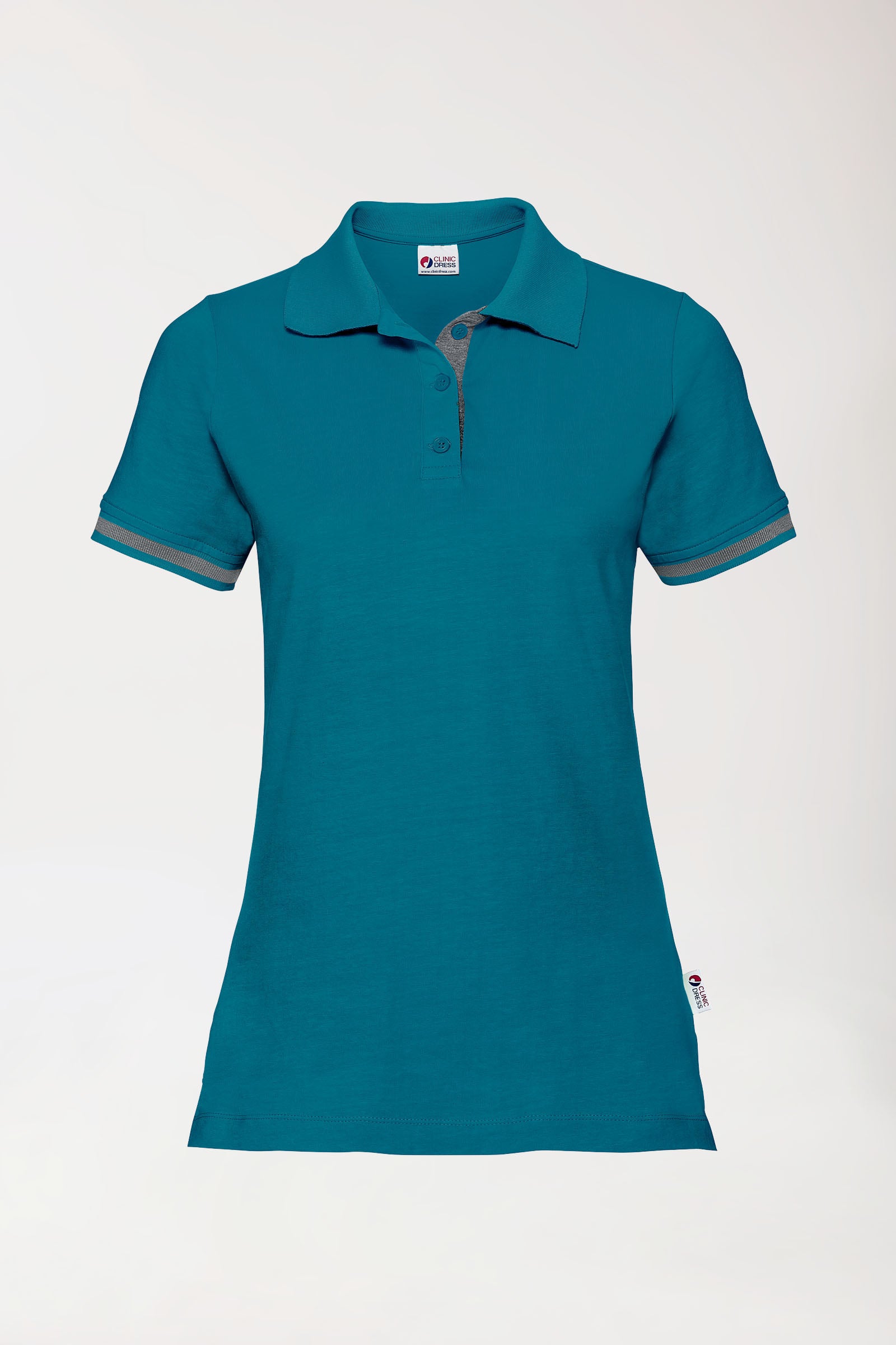 Stretch shirt dames - polokraag petrol/donkergrijs melange, Voorzijde view 